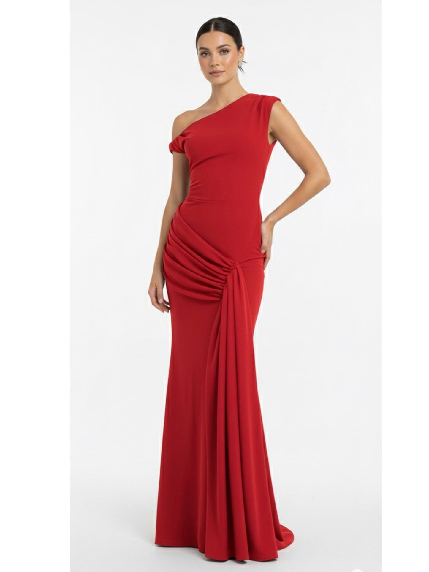Vestido hombro caído plisado rojo