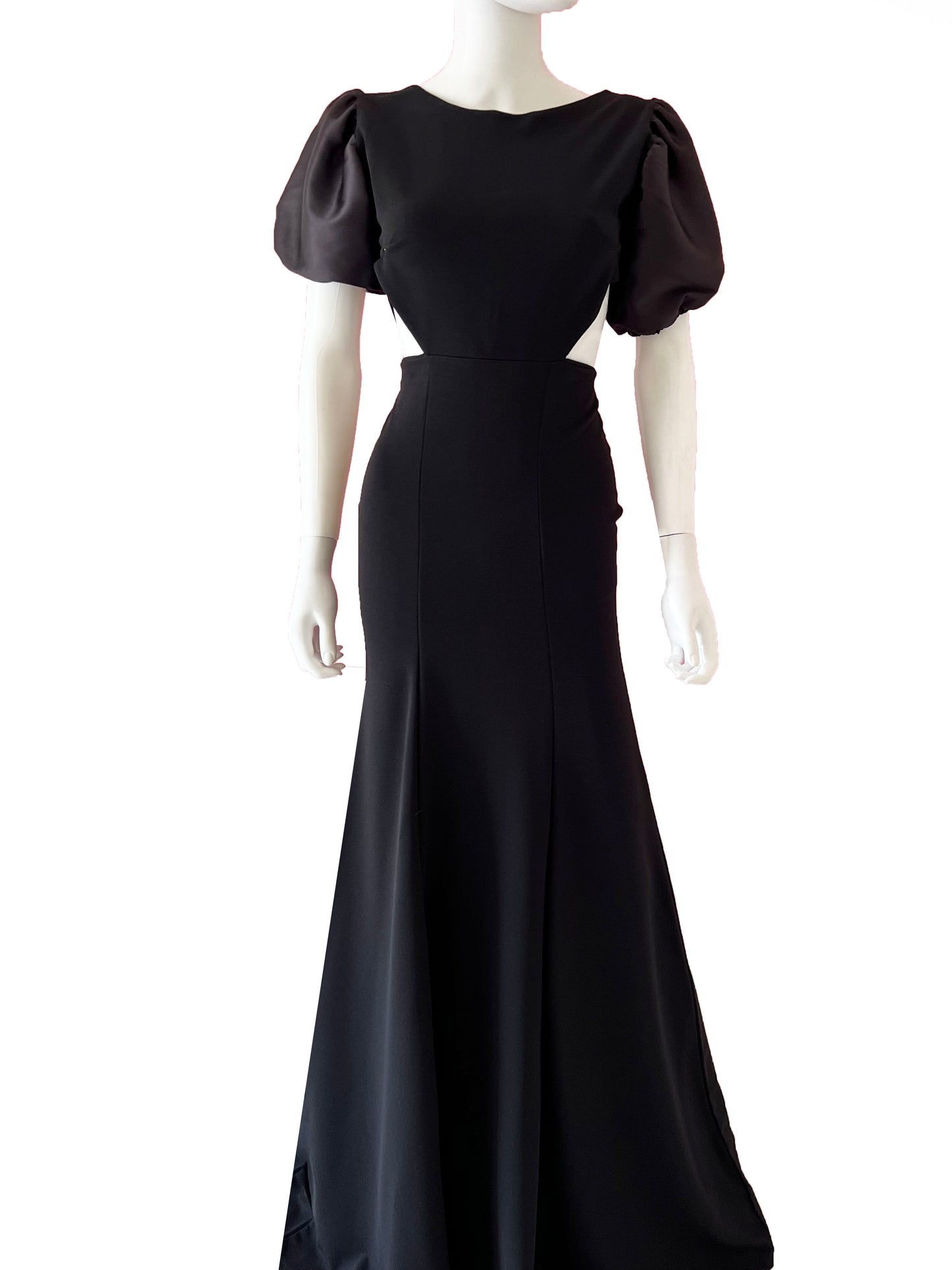 Vestido mangas globo y cortes negro.