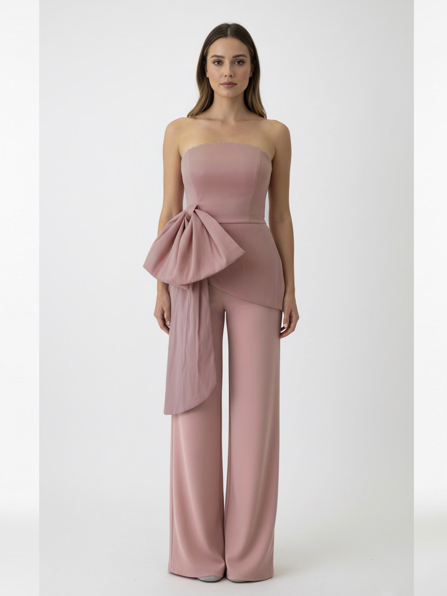 Set pantalon y top con moño rosa palo