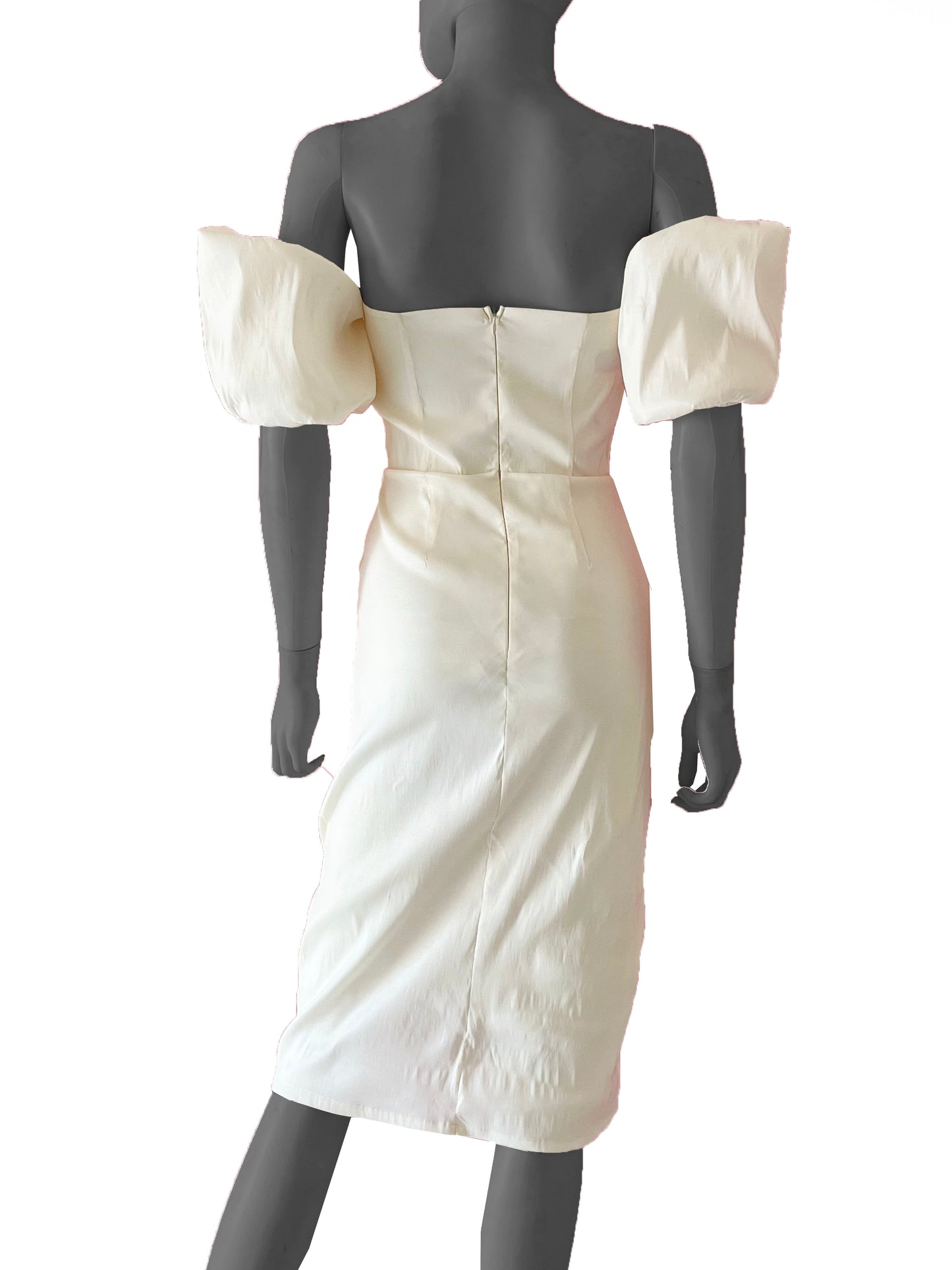 Vestido midi mangas globo ivory