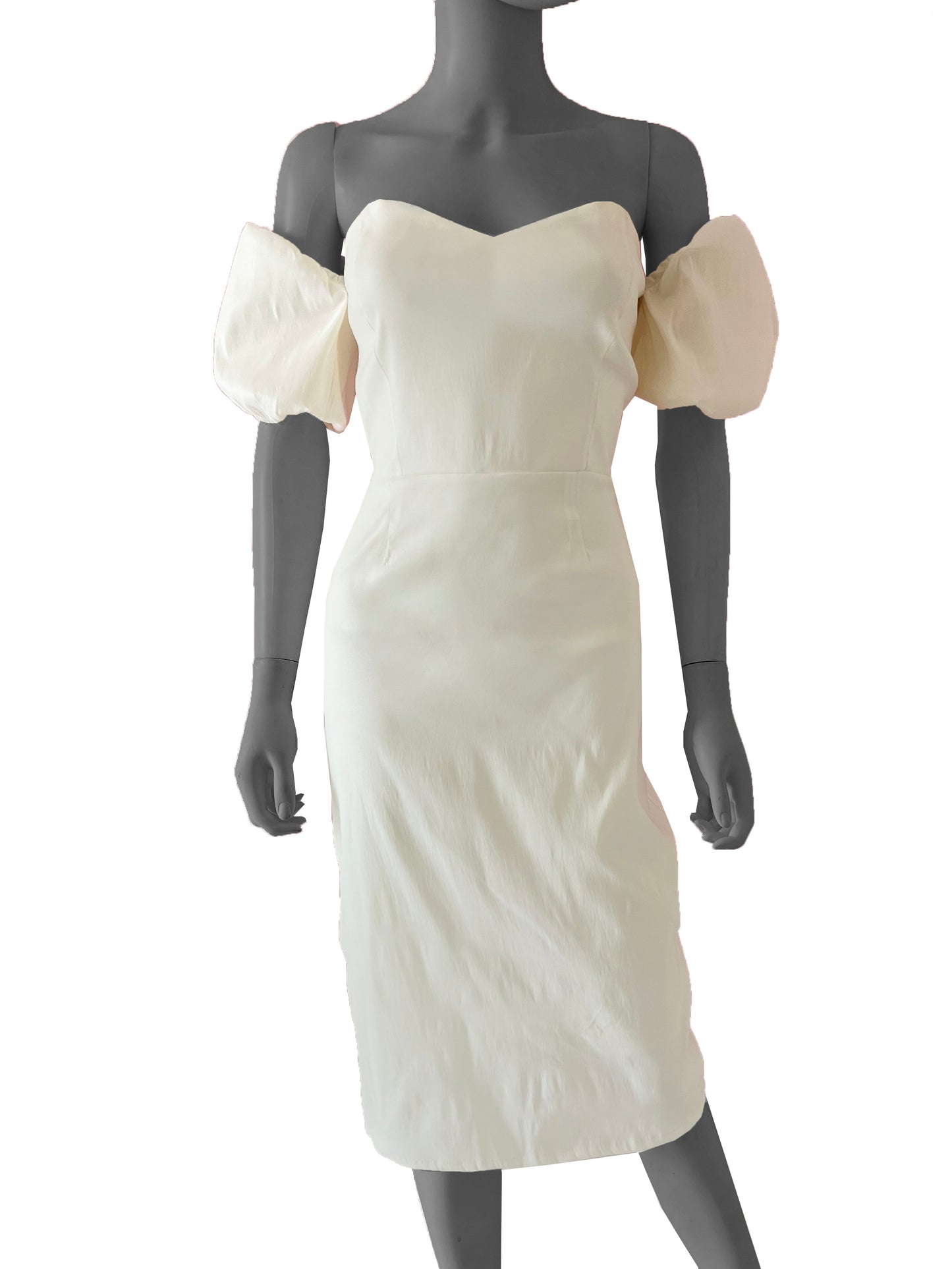 Vestido midi mangas globo ivory