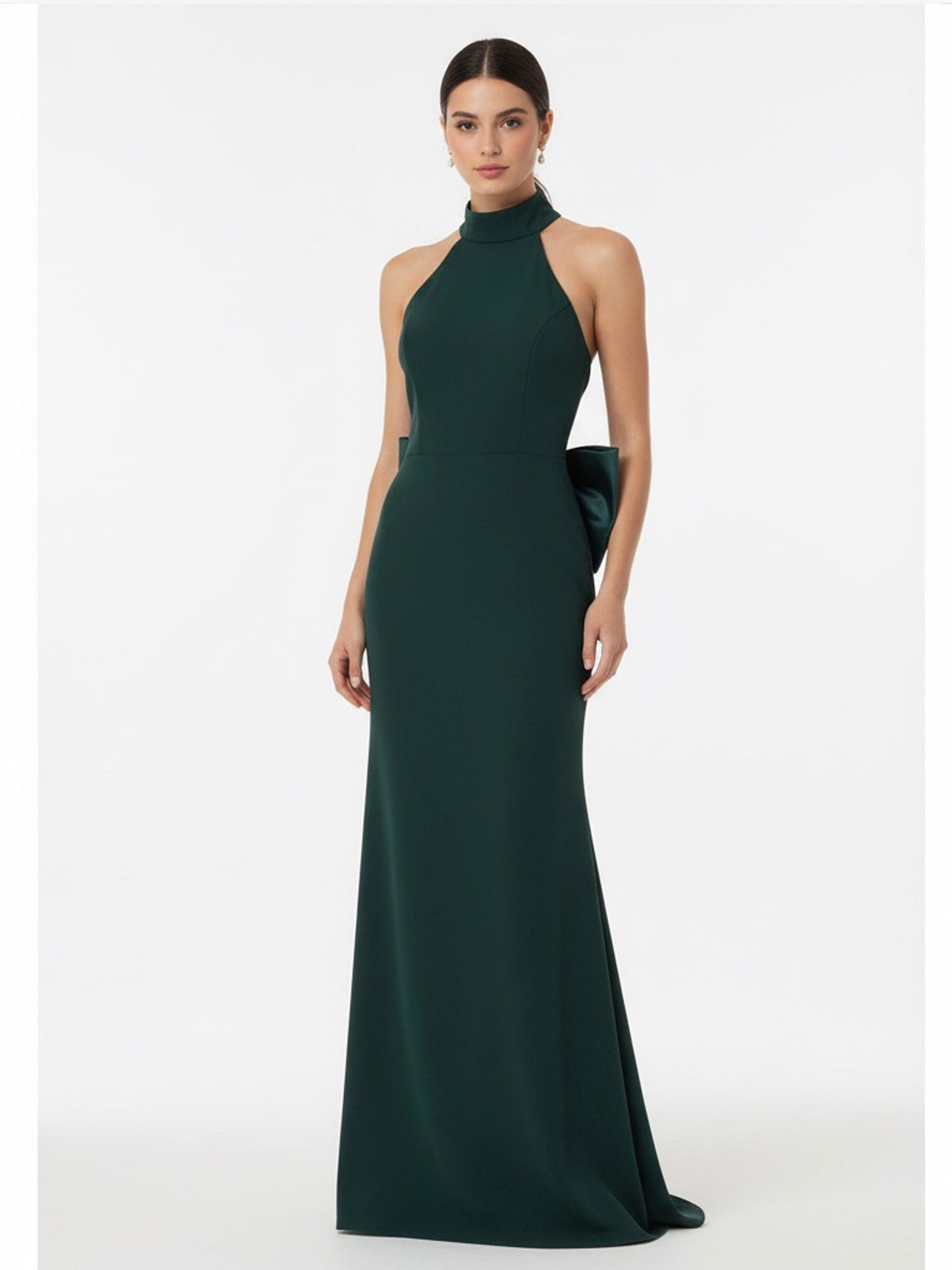 Vestido halter moño espalda verde botella
