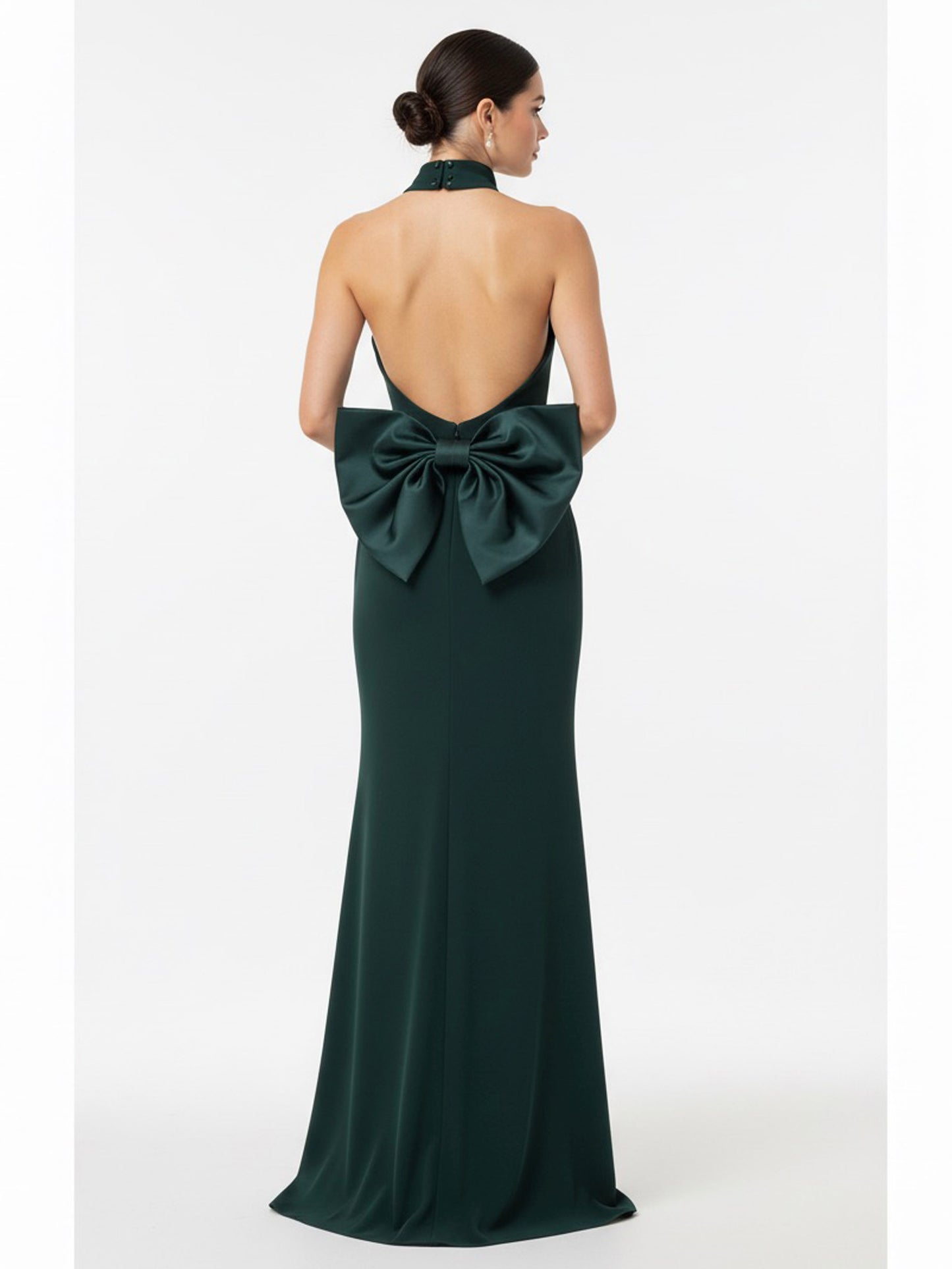 Vestido halter moño espalda verde botella