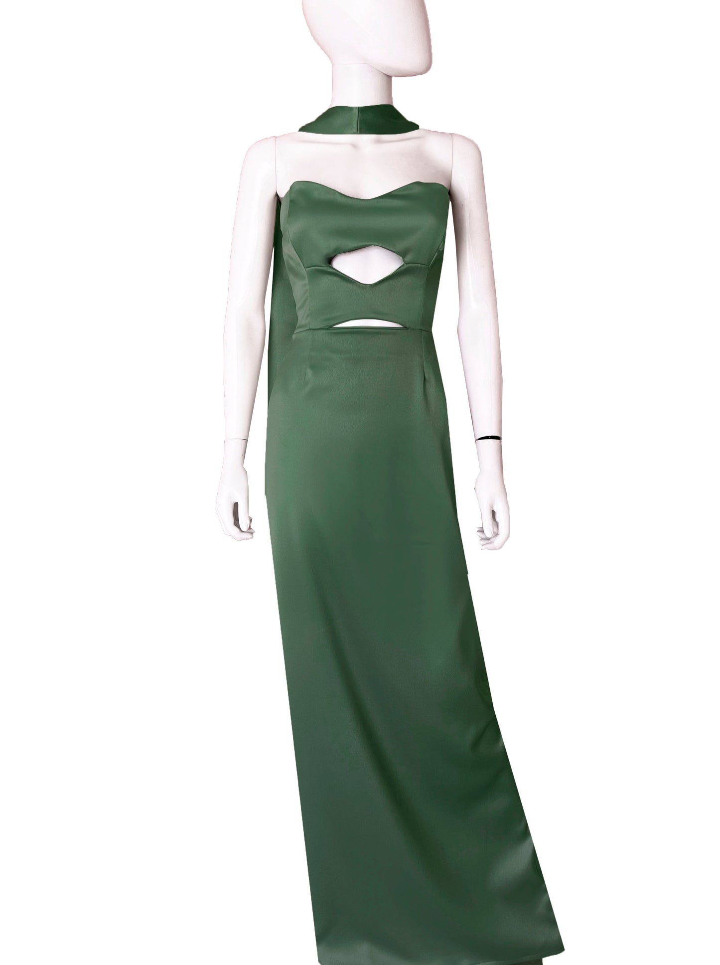 Vestido coutout cinta en cuello verde botella.