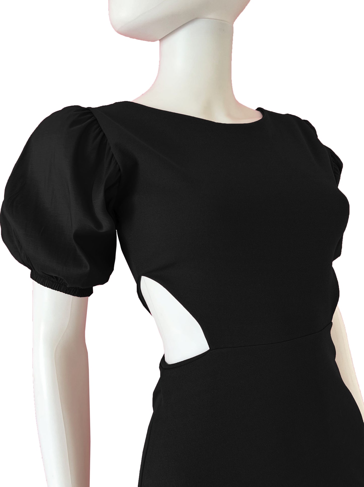 Vestido cortes manga globo negro.