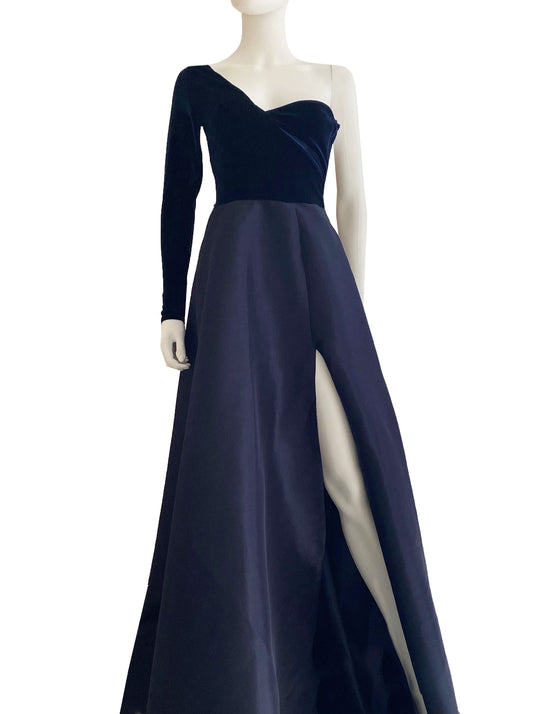 Vestido velvet tafeta una manga azul m.
