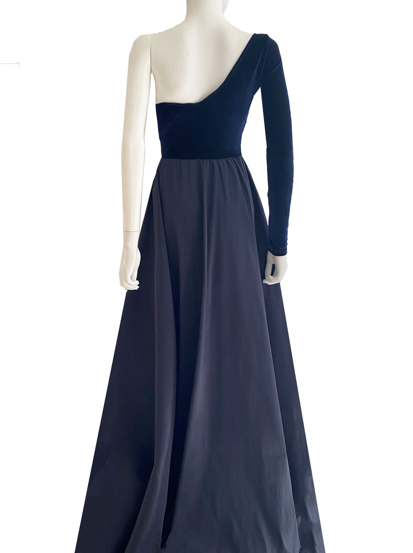 Vestido velvet tafeta una manga azul m.