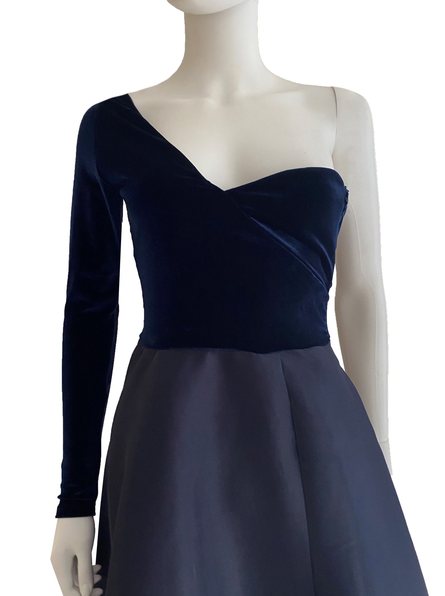 Vestido velvet tafeta una manga azul m.