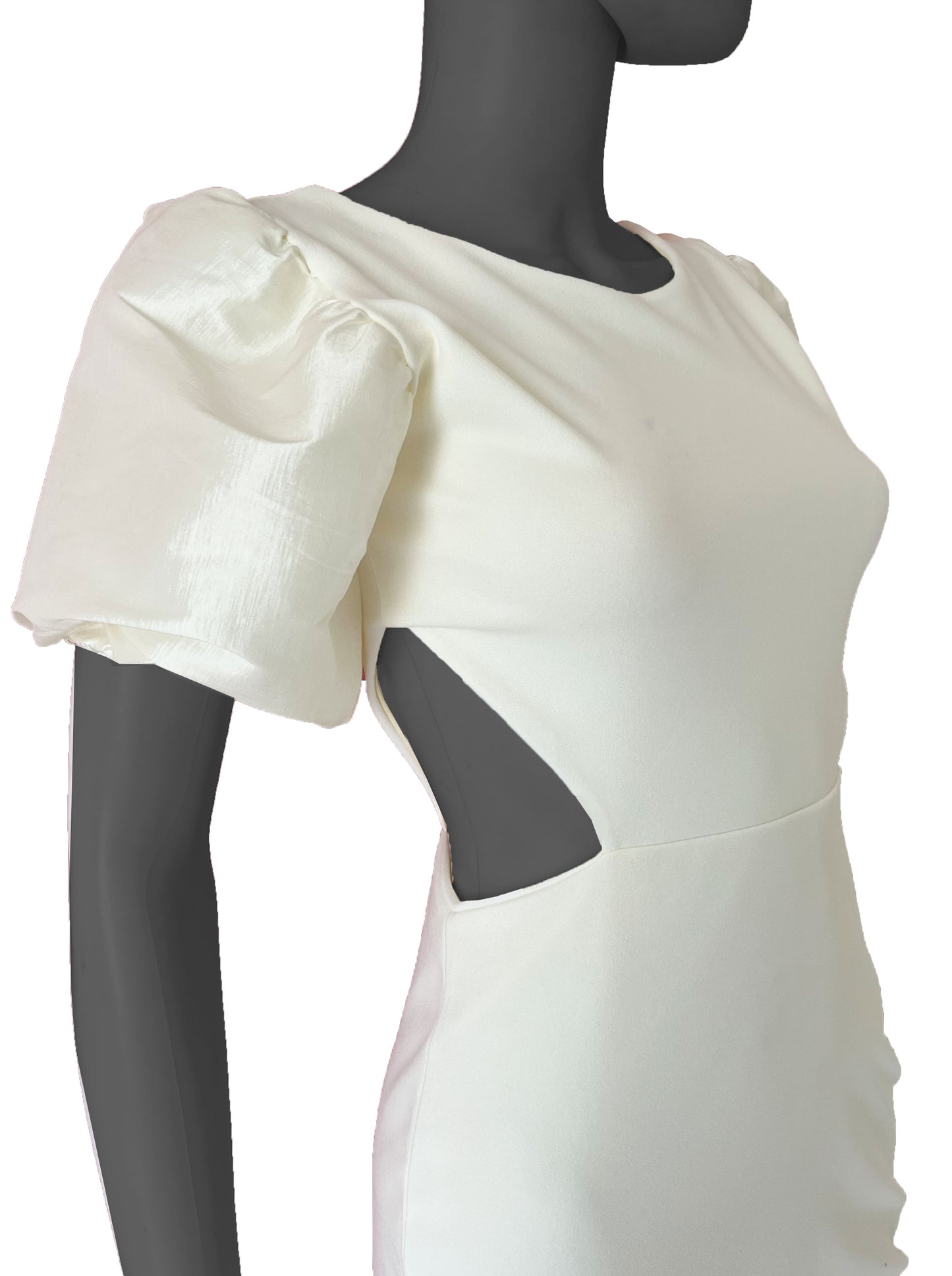 Vestido cortes manga globo ivory.