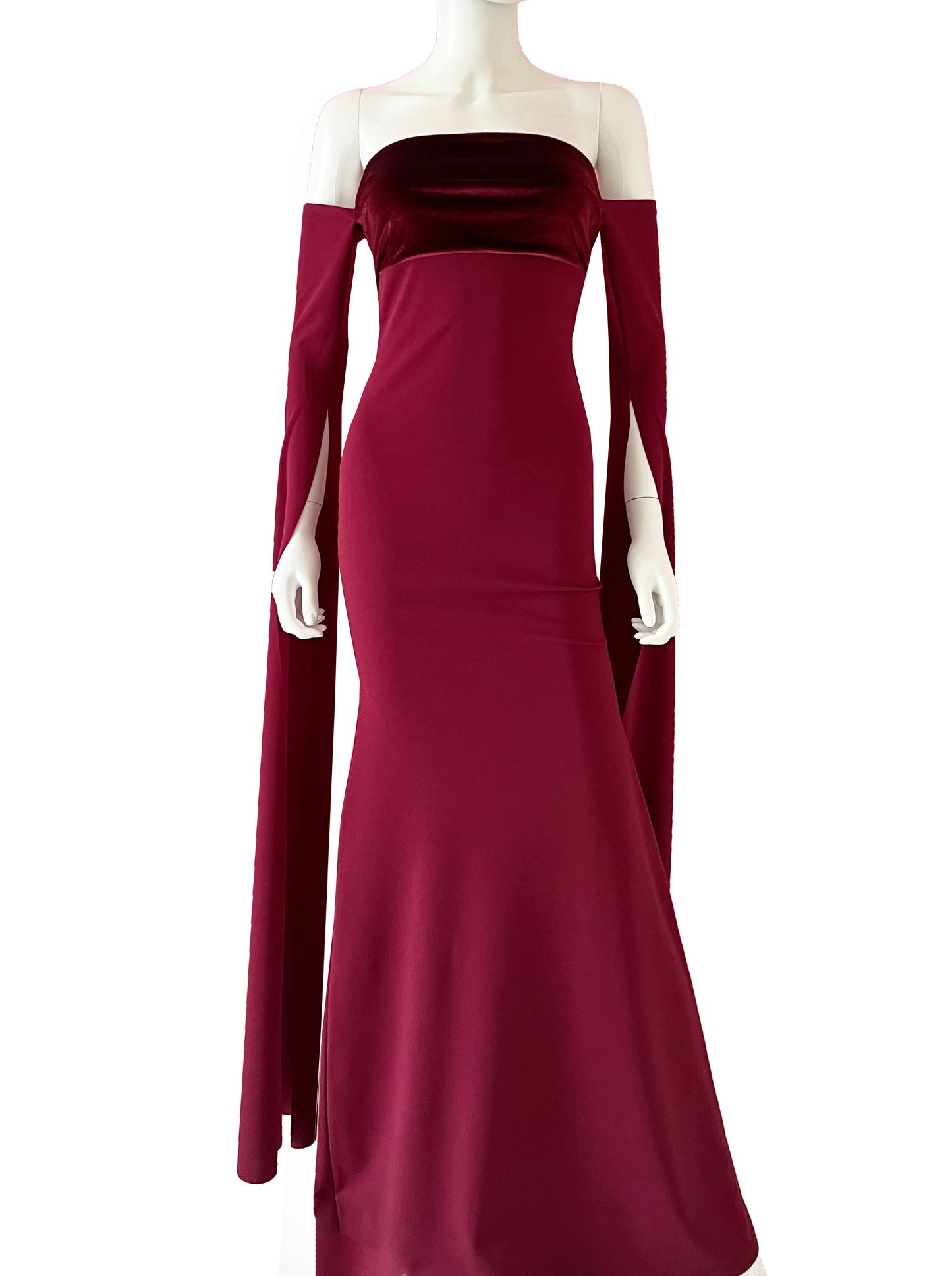 Vestido mangas colgantes tinto.