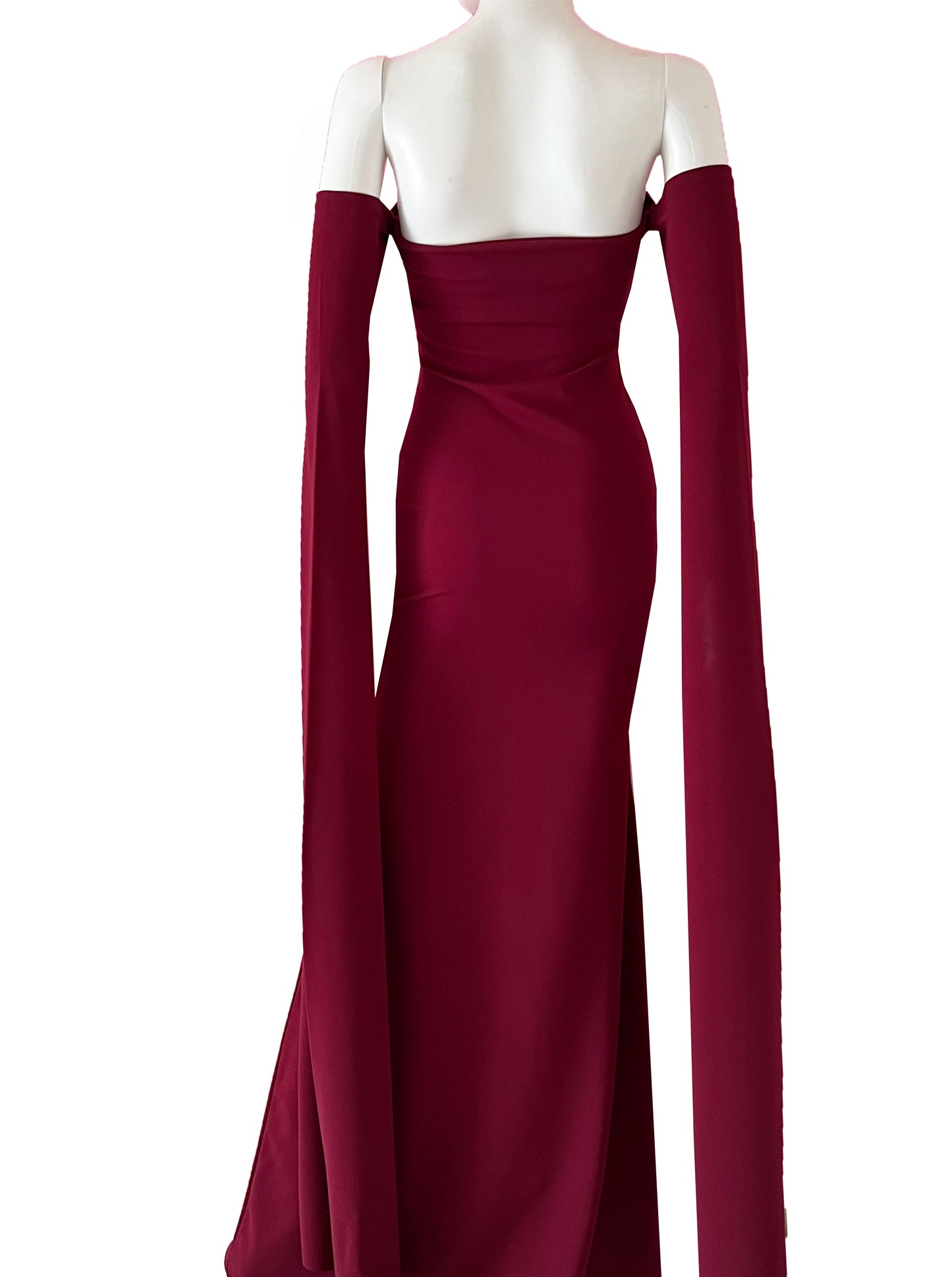 Vestido mangas colgantes tinto.