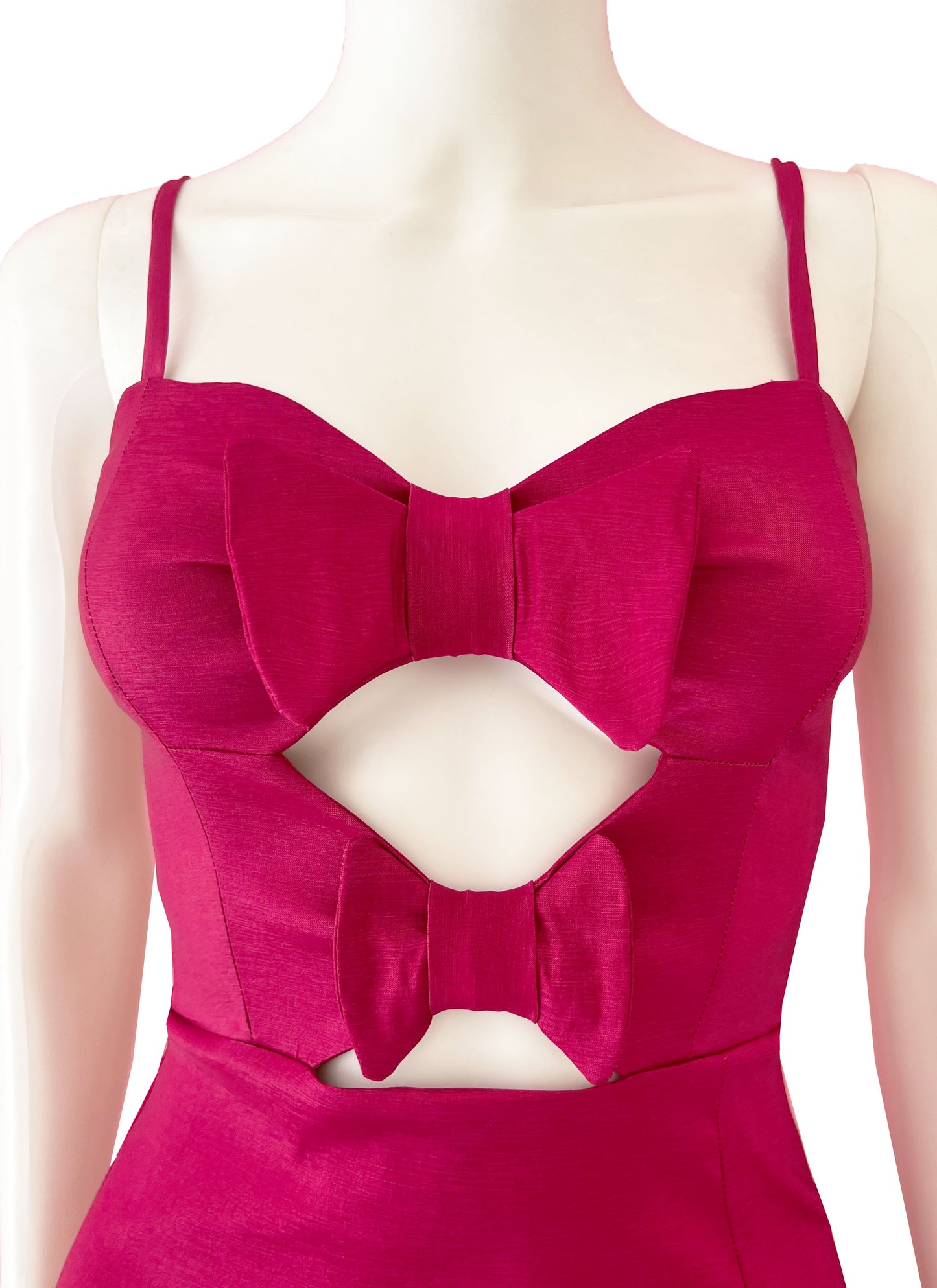 Vestido cout out moños rosa.