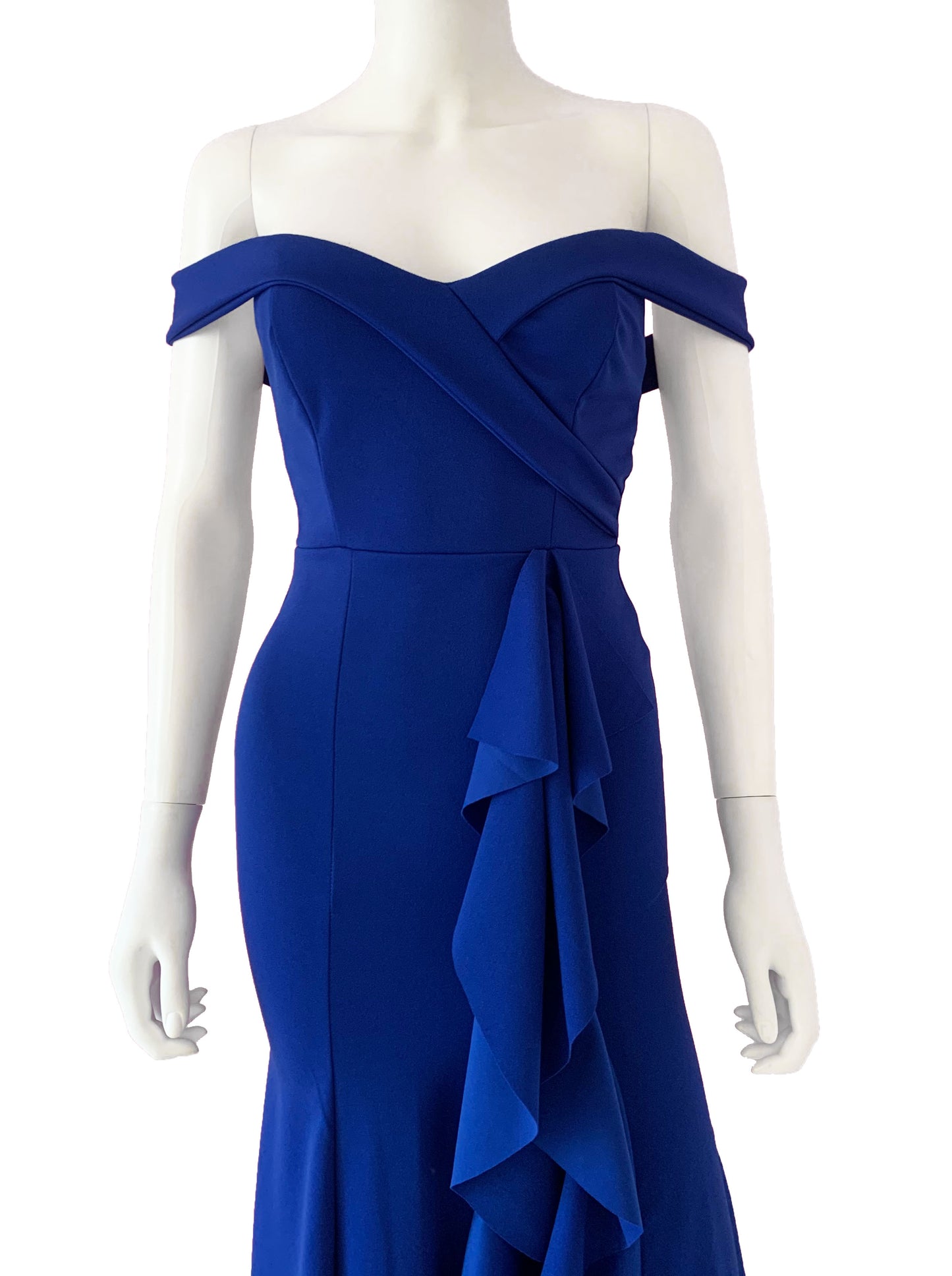 Vestido manguitas volantes al frente azul rey.
