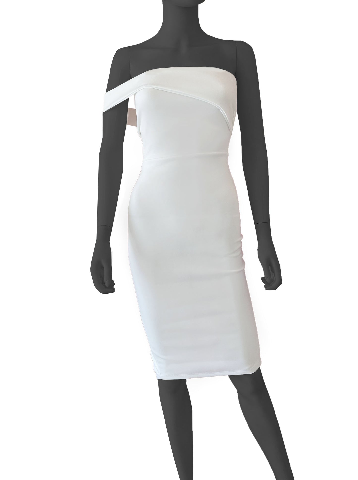 Vestido strapless de un lado midi ivory.
