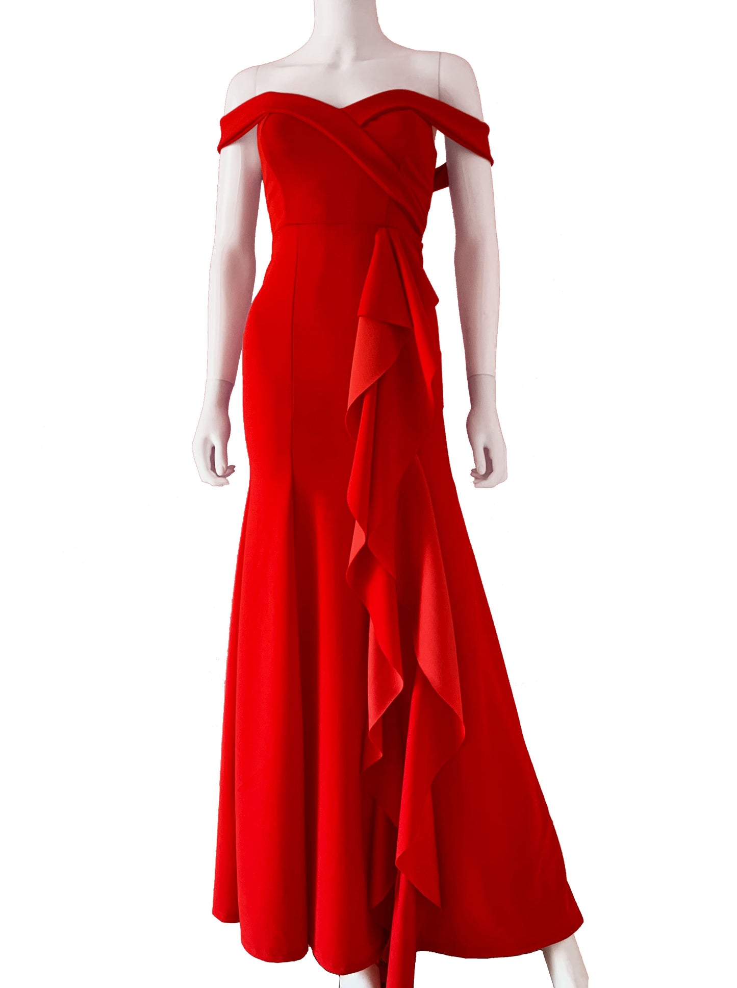 Vestido manguitas volantes al frente rojo.