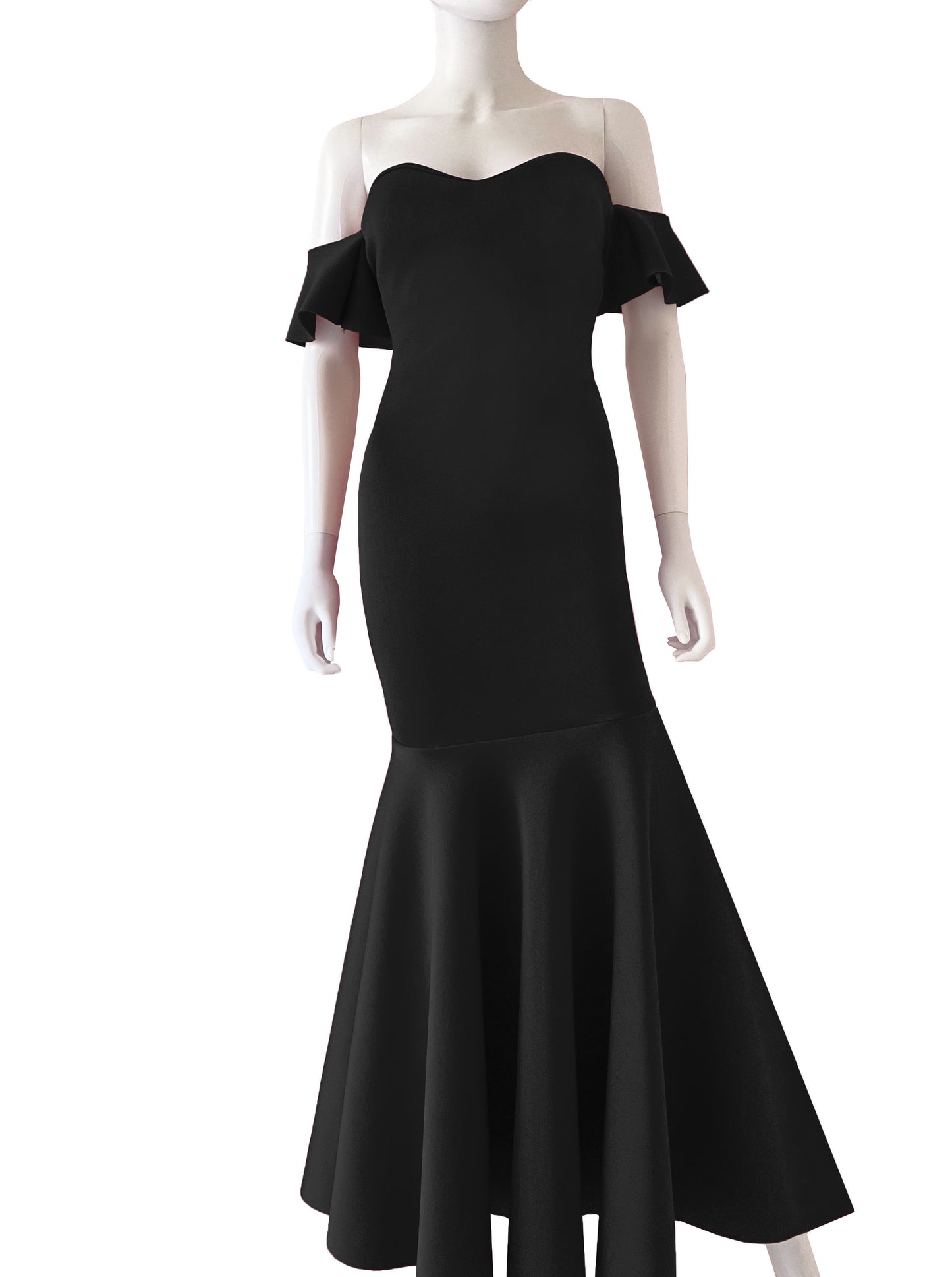 Vestido manguita olán sirena negro.