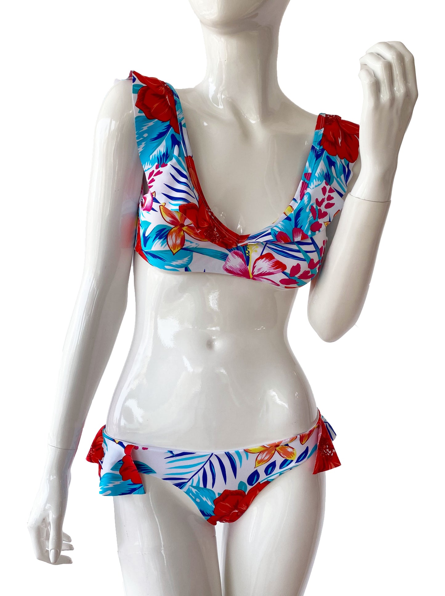Top volante tropical/rojo,