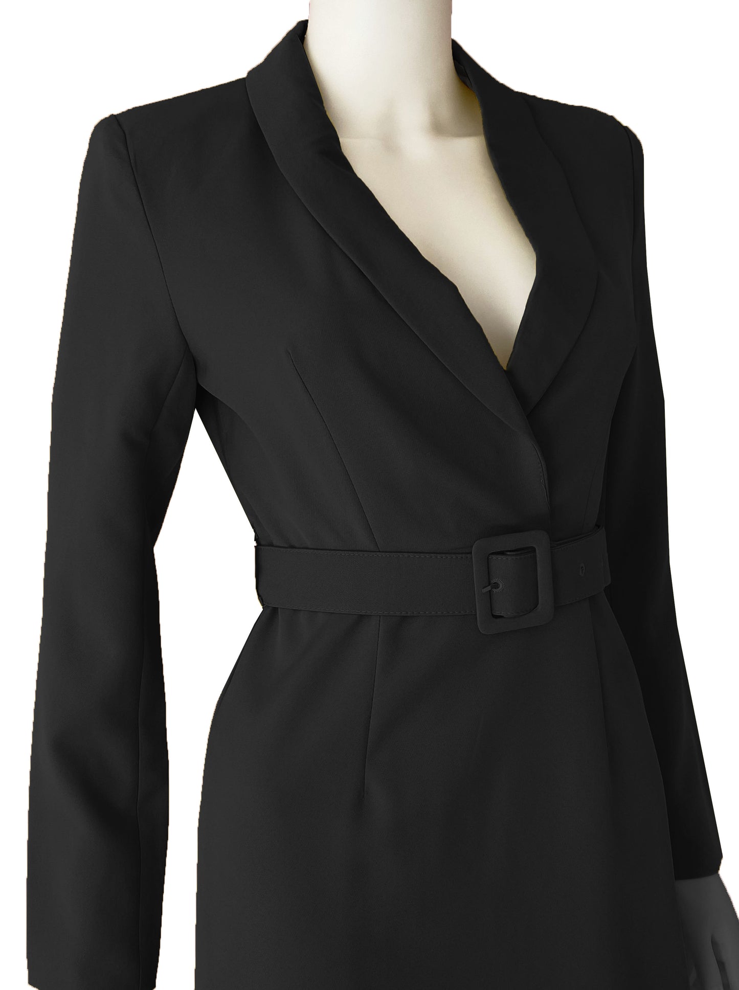 Vestido tipo blazer negro.