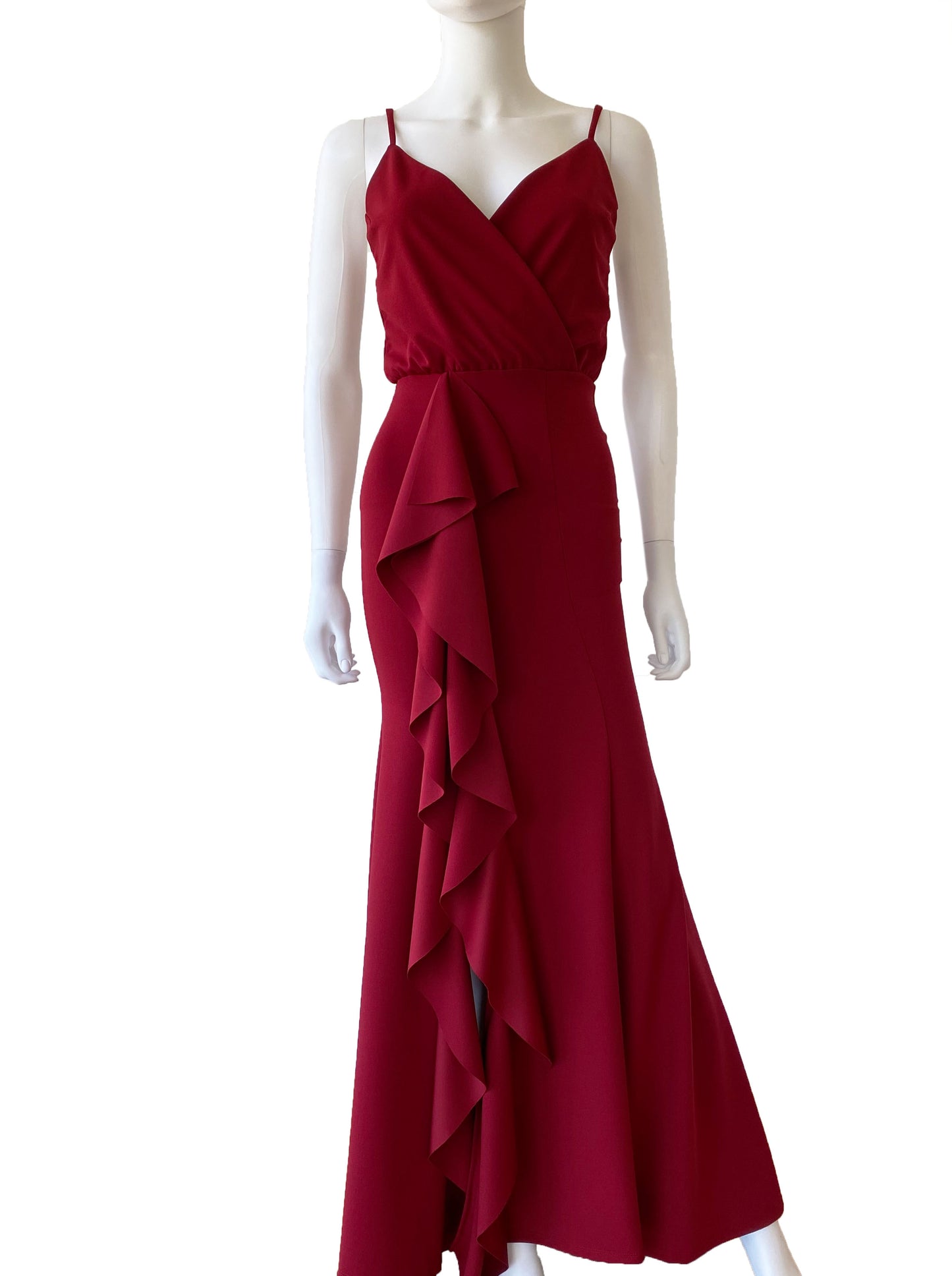 Vestido tirante volantes tinto.