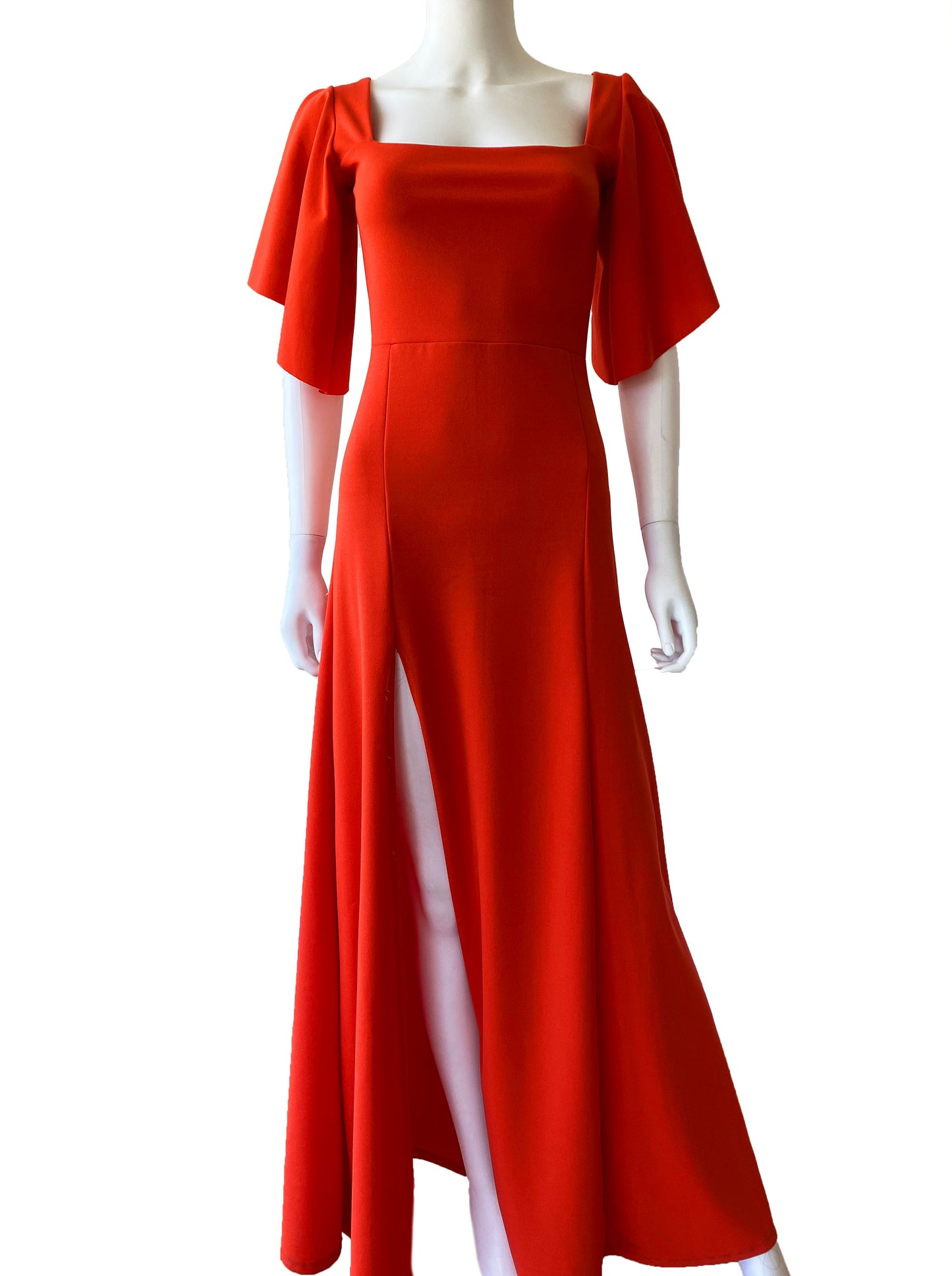 Vestido cuadrado manga mariposa naranja.