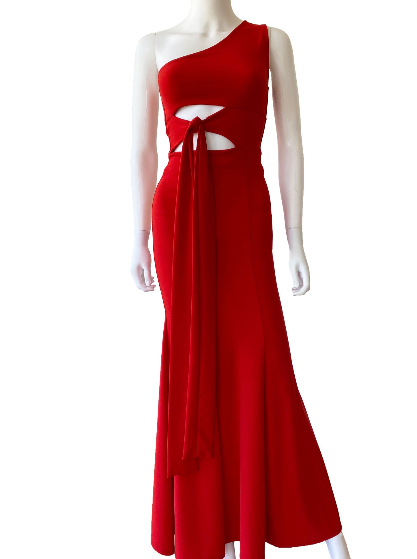 Vestido un hombro nudo en cintura rojo.