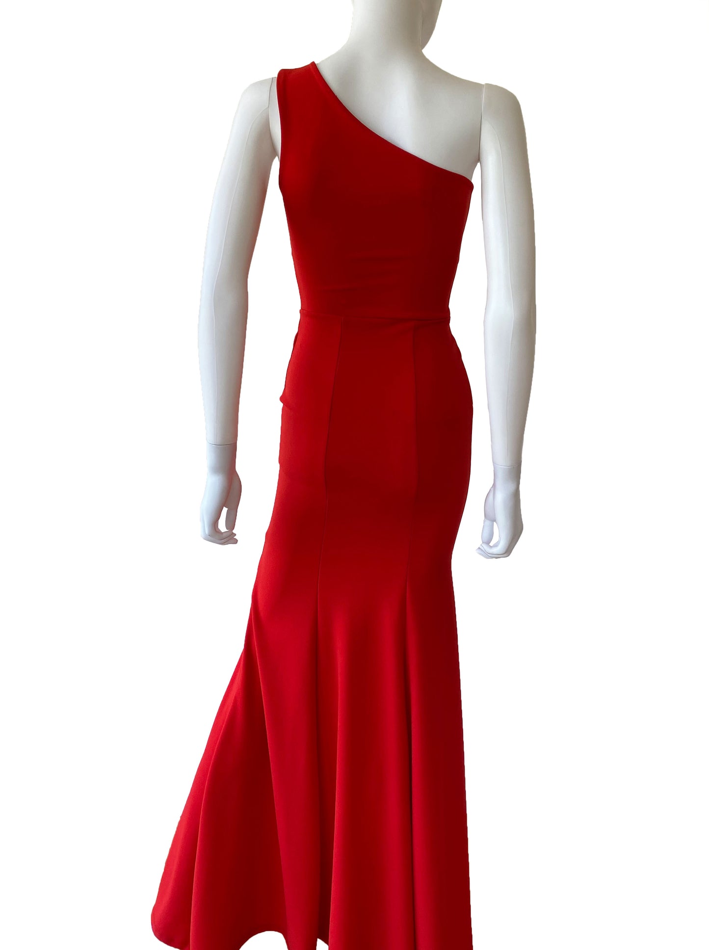 Vestido un hombro nudo en cintura rojo.