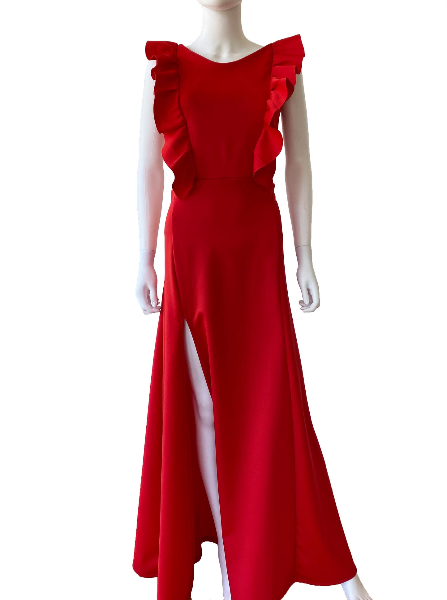 Vestido doble olán en pecho rojo.