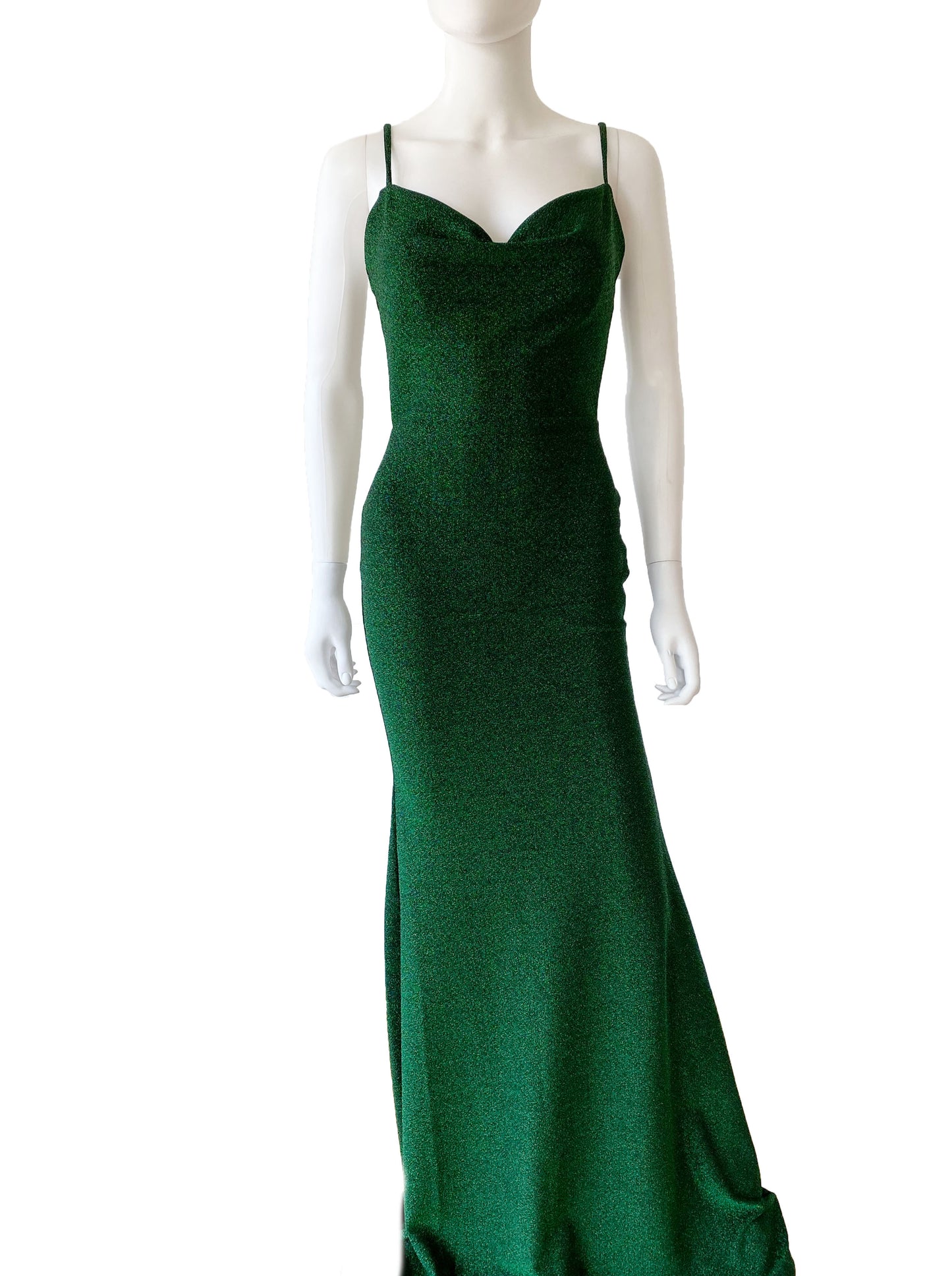 Vestido escote caido verde.