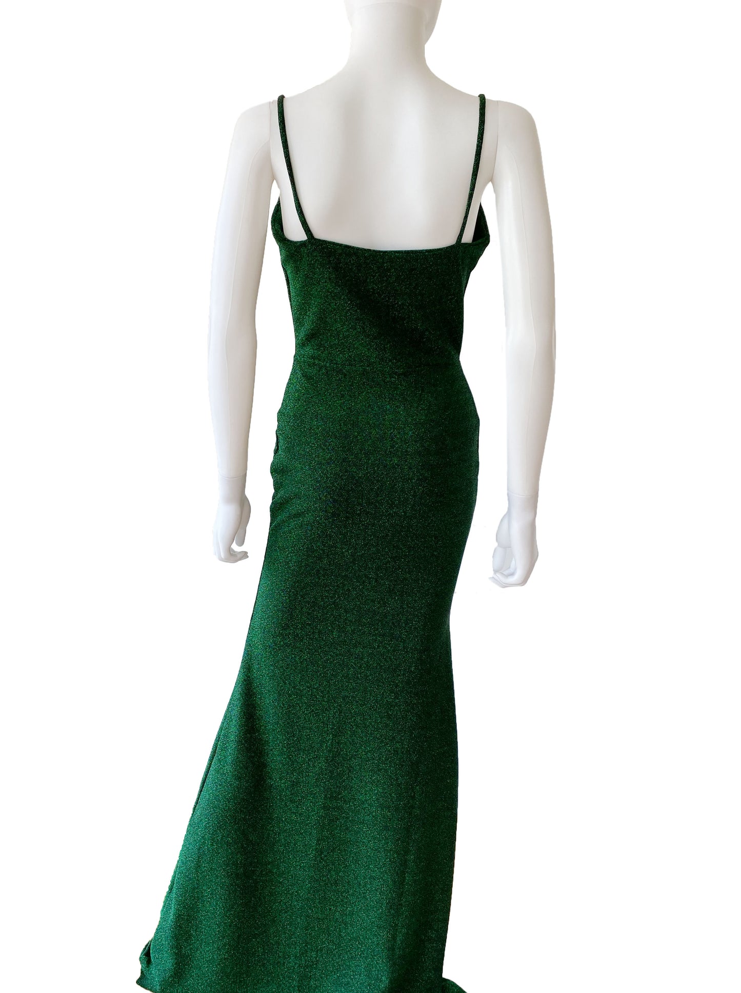 Vestido escote caido verde.