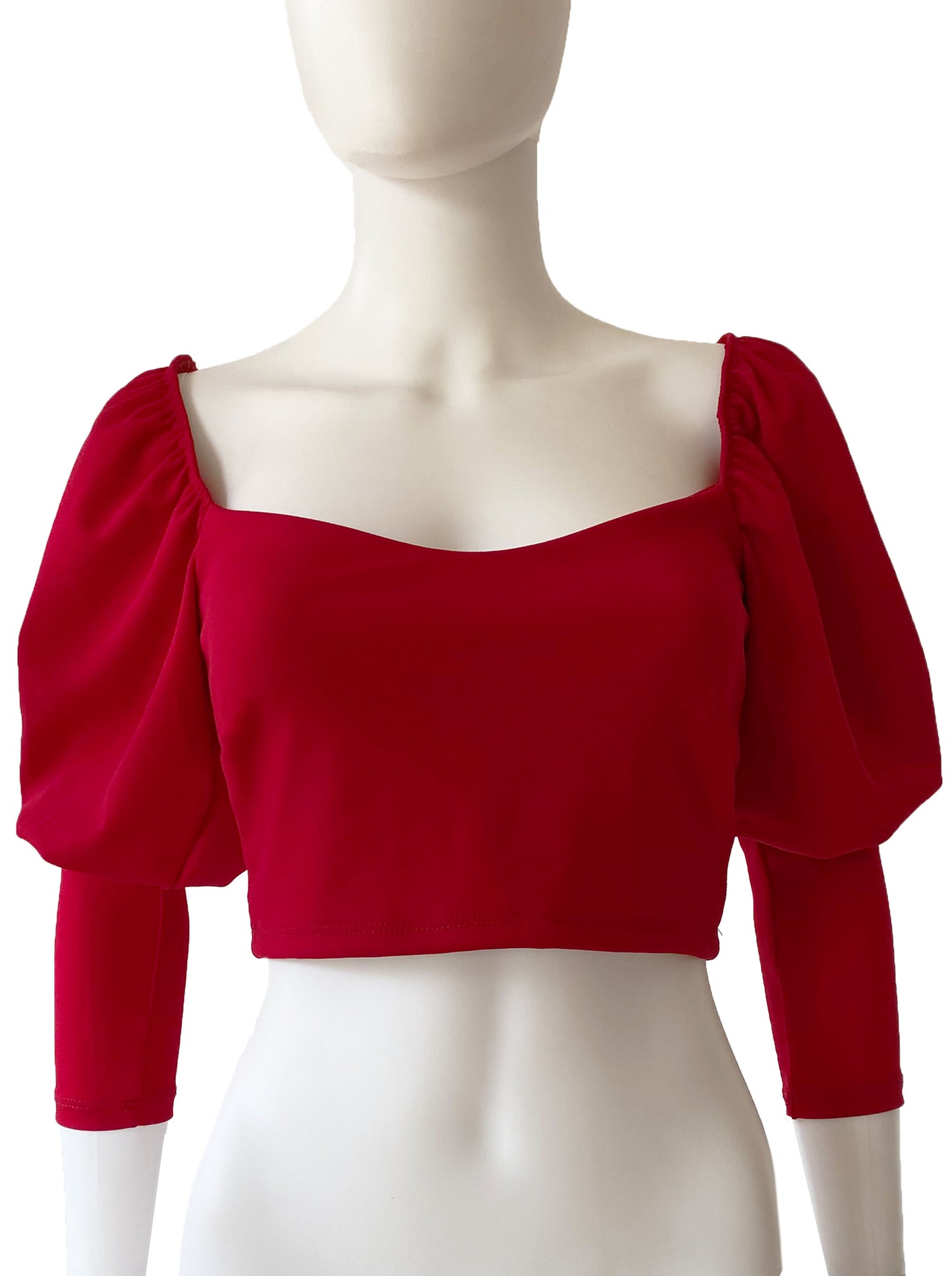 Crop top manga globo roja.