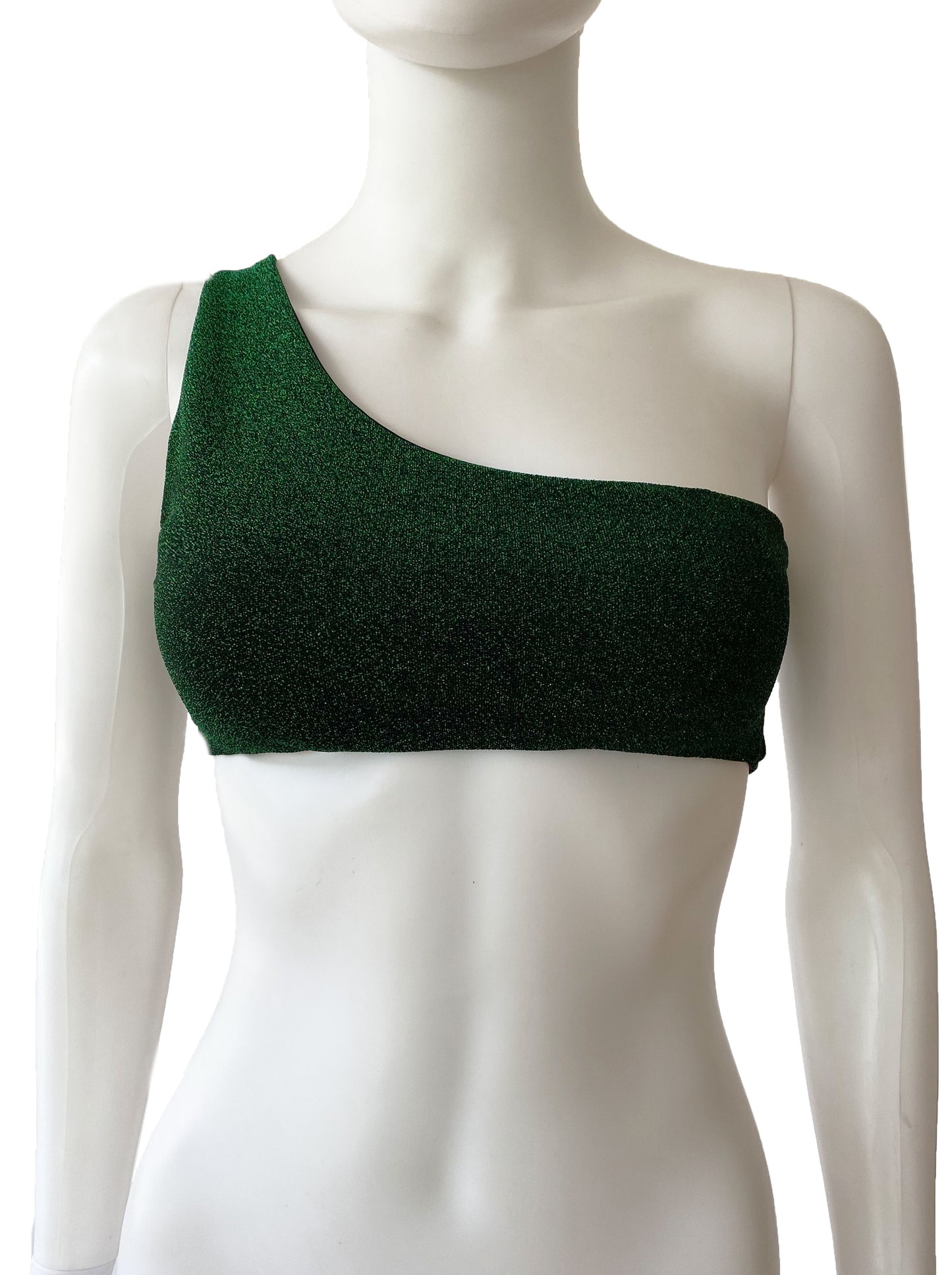 Top bikini un hombro glitter verde.