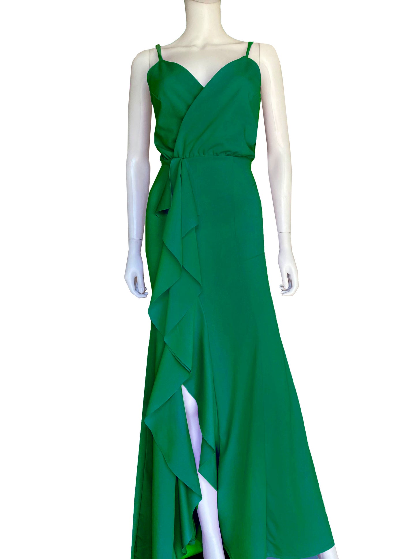 Vestido tirante volantes verde.
