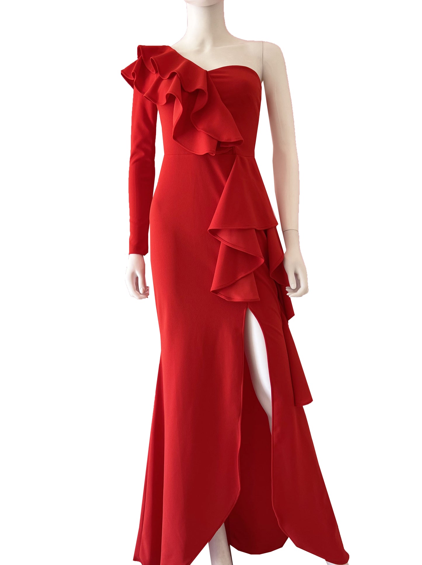 Vestido una manga con volantes rojo
