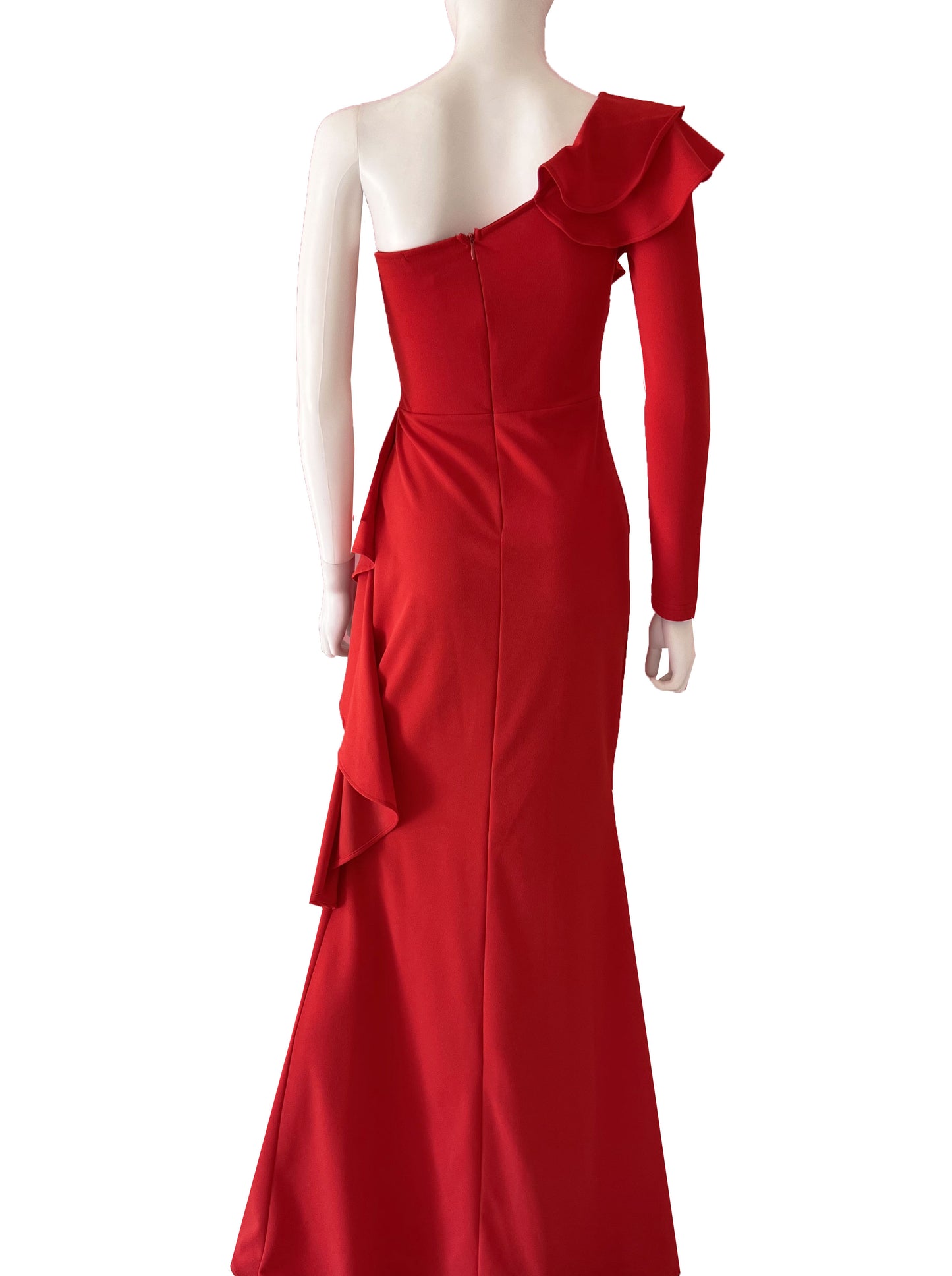 Vestido una manga con volantes rojo