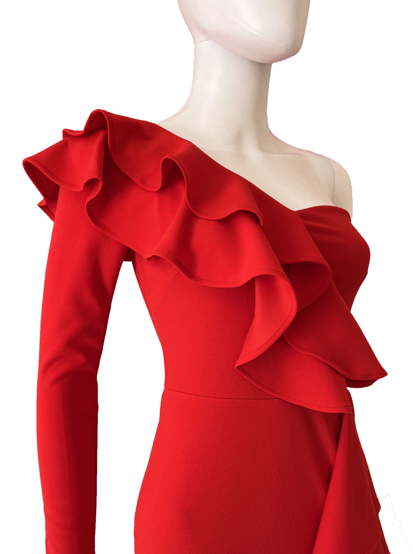Vestido una manga con volantes rojo