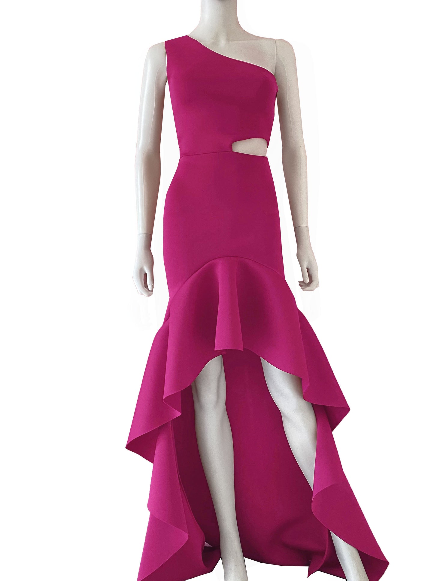 Vestido con volante en falda fucsia