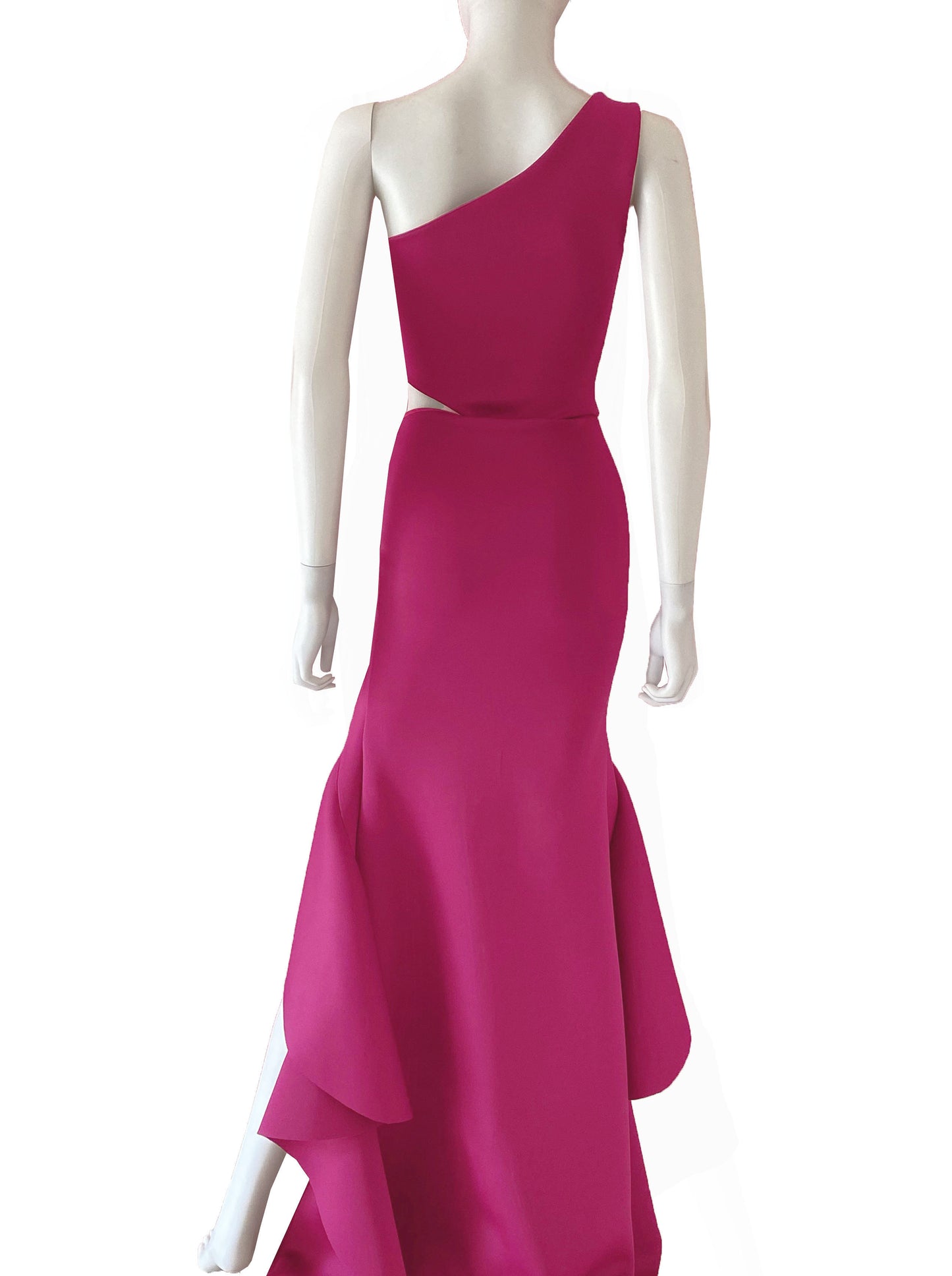 Vestido con volante en falda fucsia