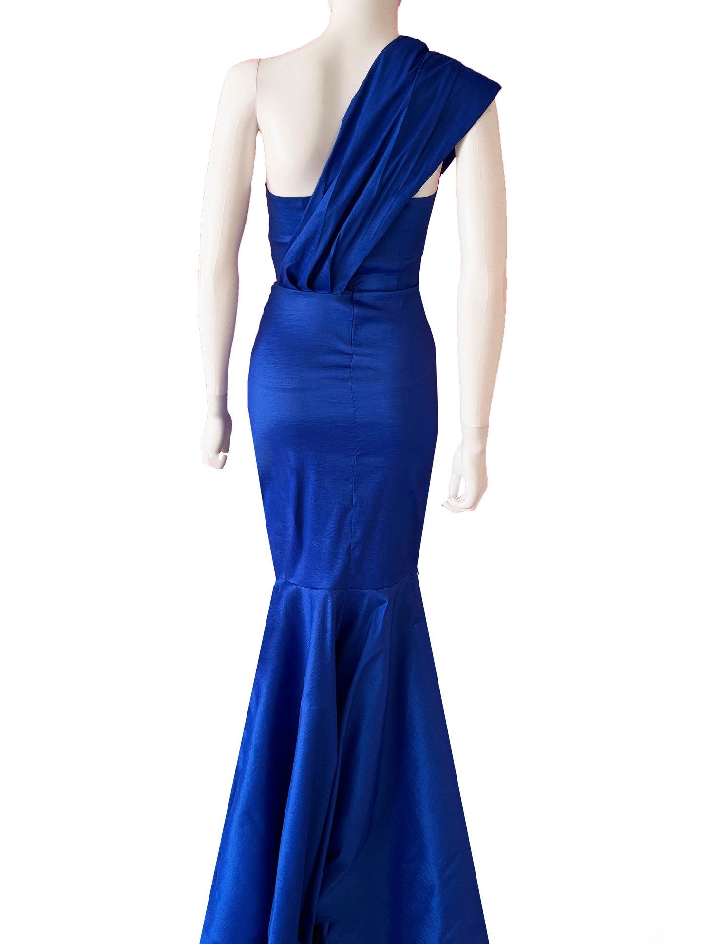 Vestido sirena pieza de lado azul rey.