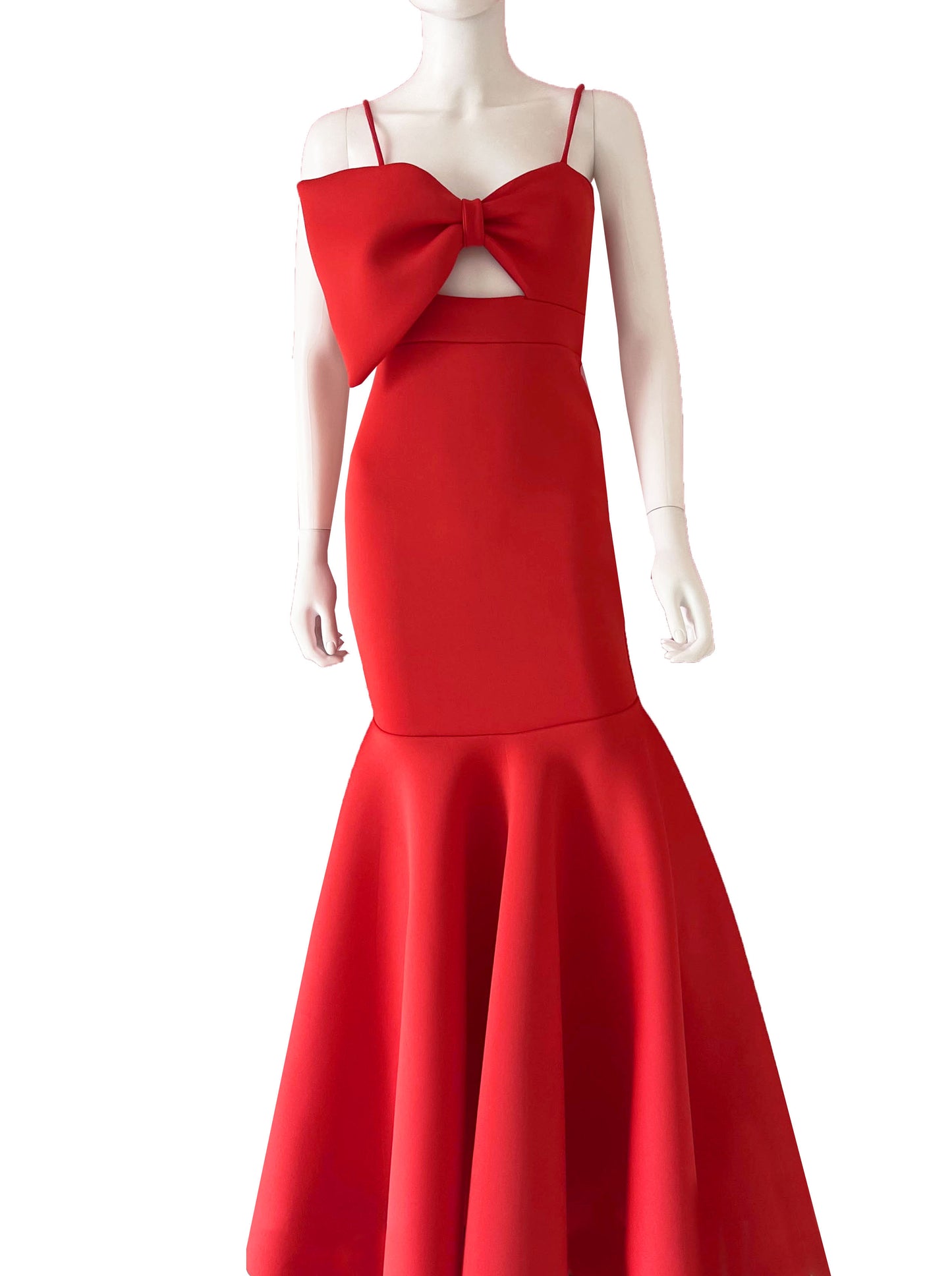 Vestido medio moño rojo.
