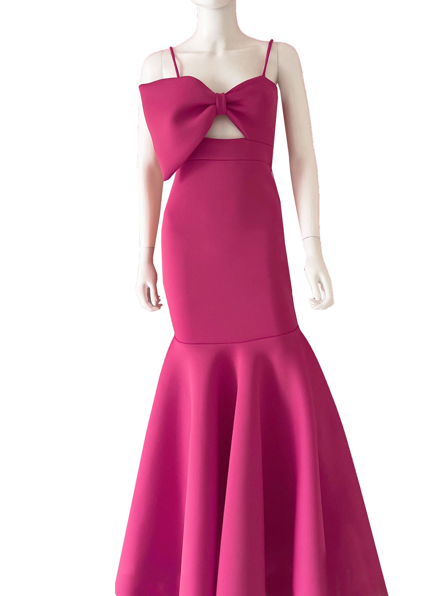 Vestido medio moño fucsia.