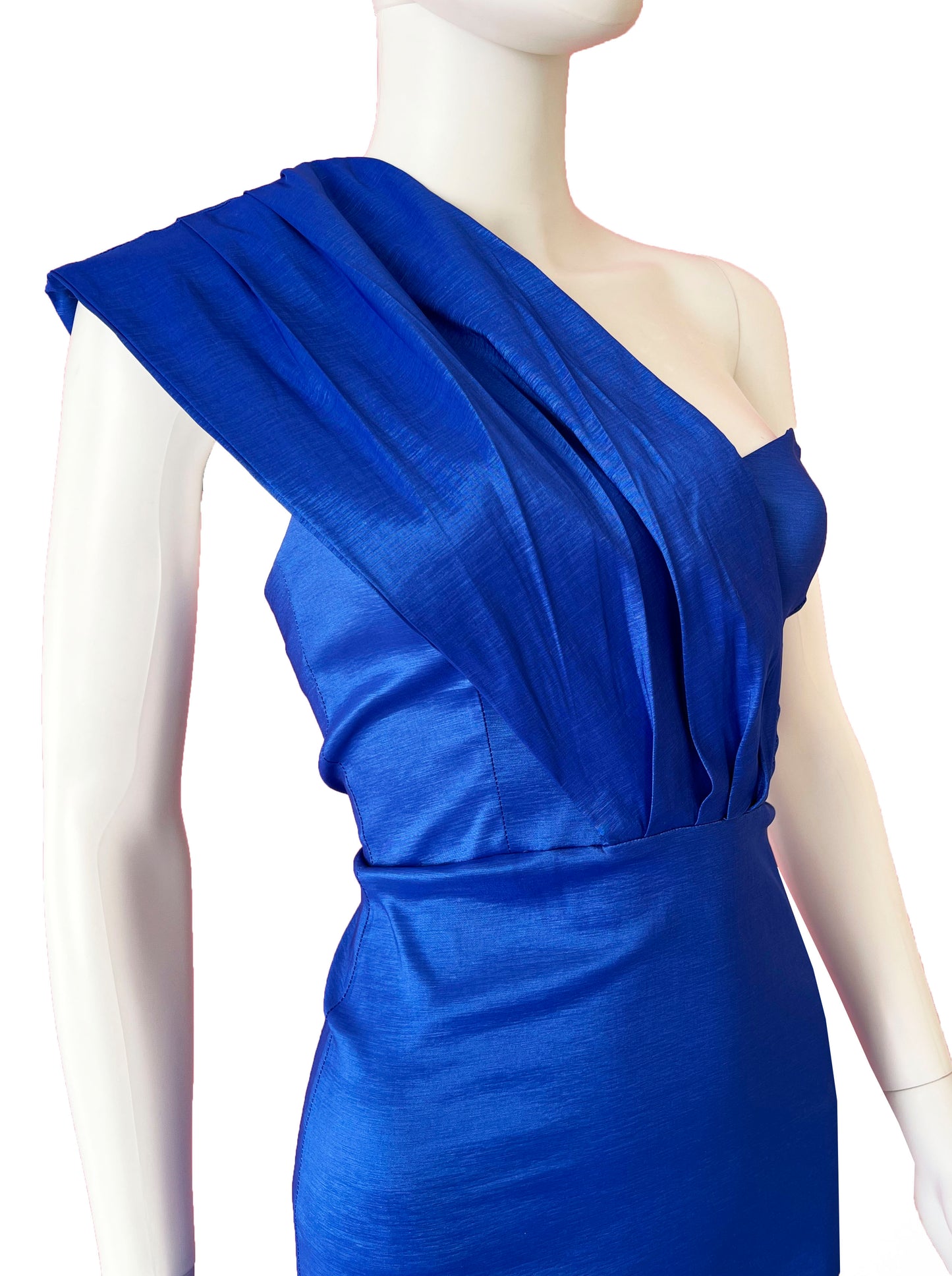 Vestido sirena pieza de lado azul rey.