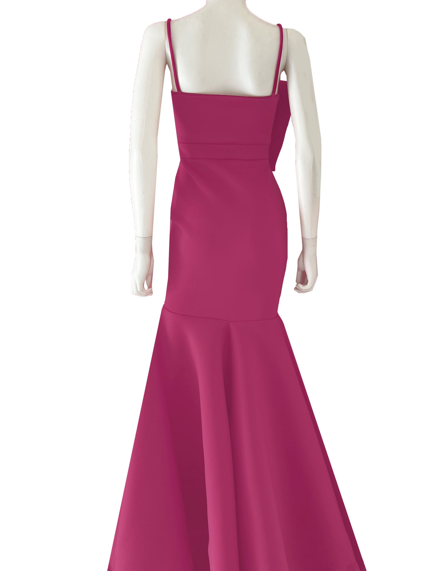 Vestido medio moño fucsia.