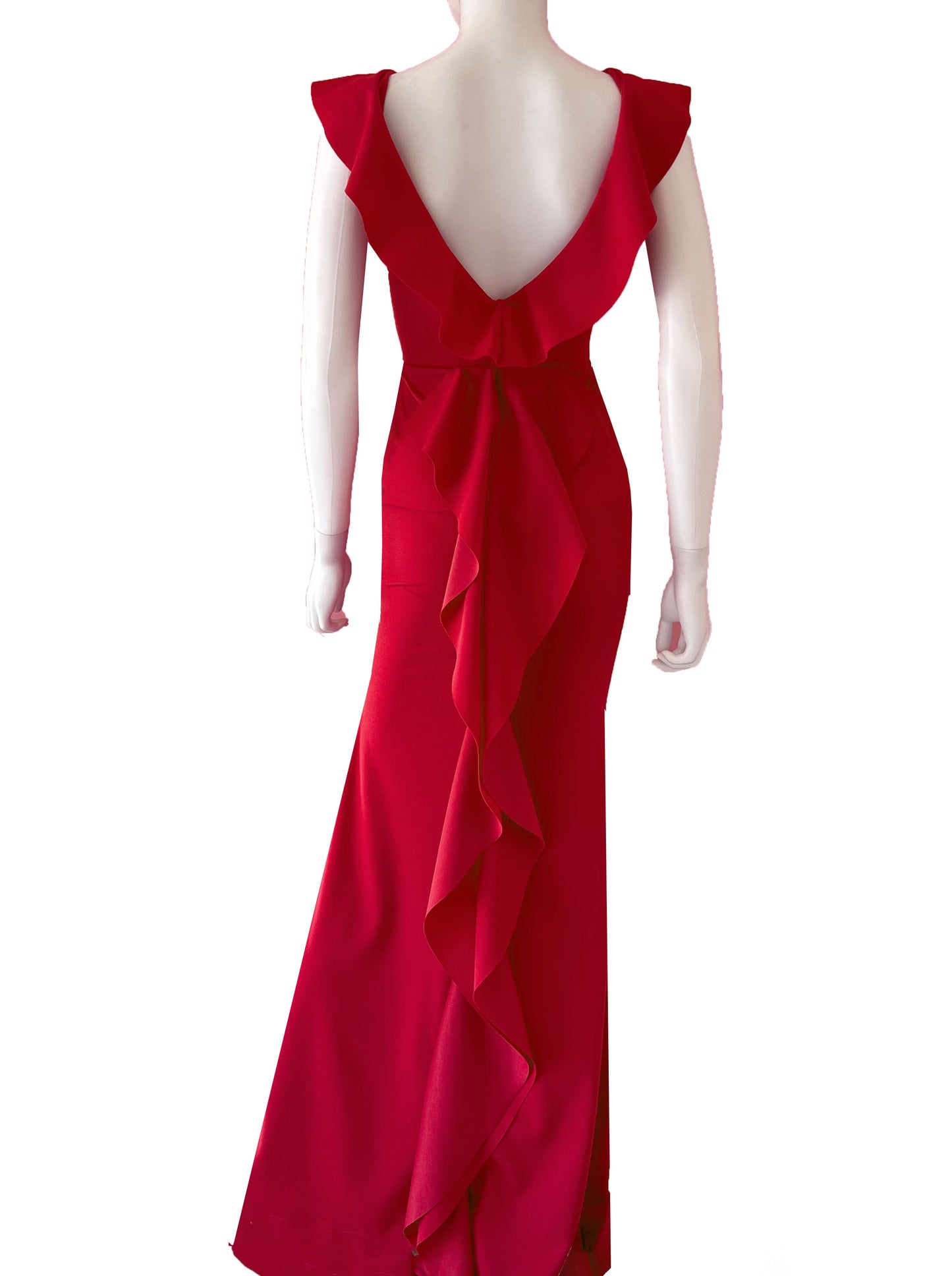 Vestido en V escarolas traseras rojo.