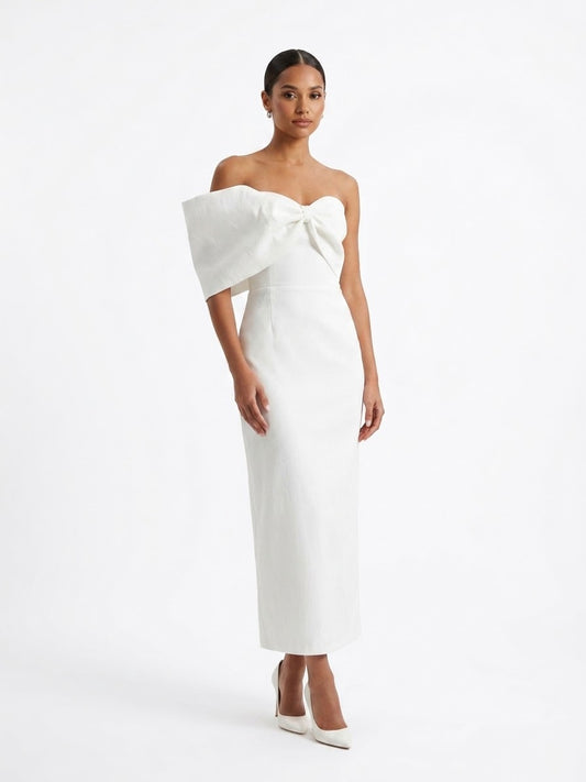 Vestido midi moño en brazo ivory