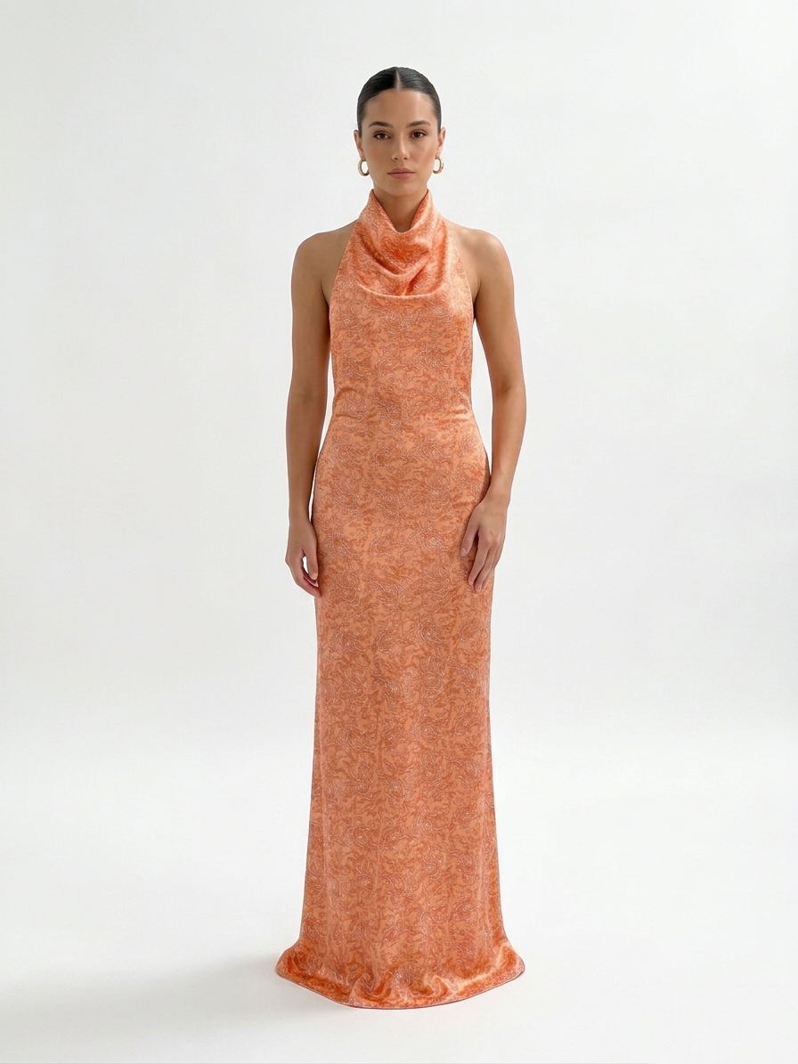 Vestido halter estampado satén