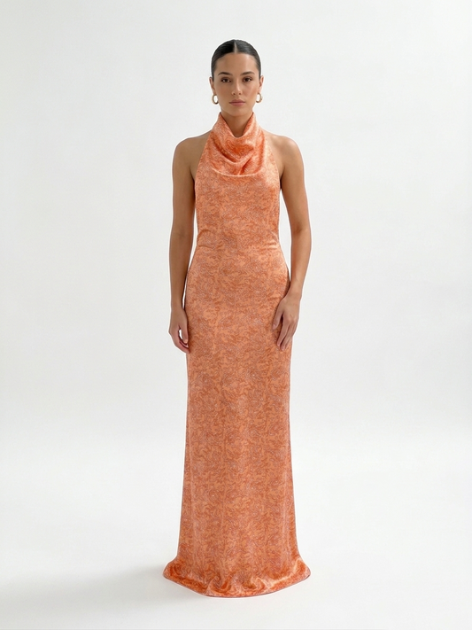 Vestido halter estampado satén