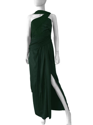 Vestido drapeado colgante en cuello verde