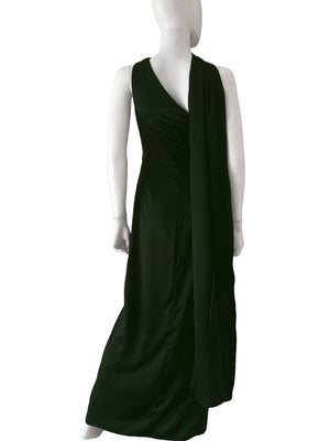 Vestido drapeado colgante en cuello verde