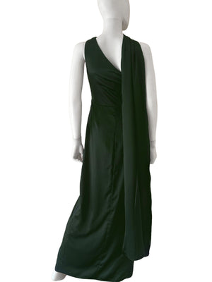 Vestido drapeado colgante en cuello verde