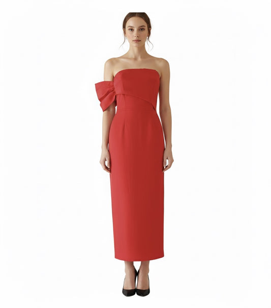 Vestido moño en brazo falda recta rojo